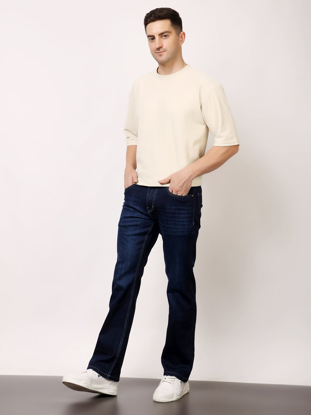 Stylox Men’s Bootcut Fit Solid Jeans | Classic Denim Mid-Rise Casual Wear for Men - Stylox