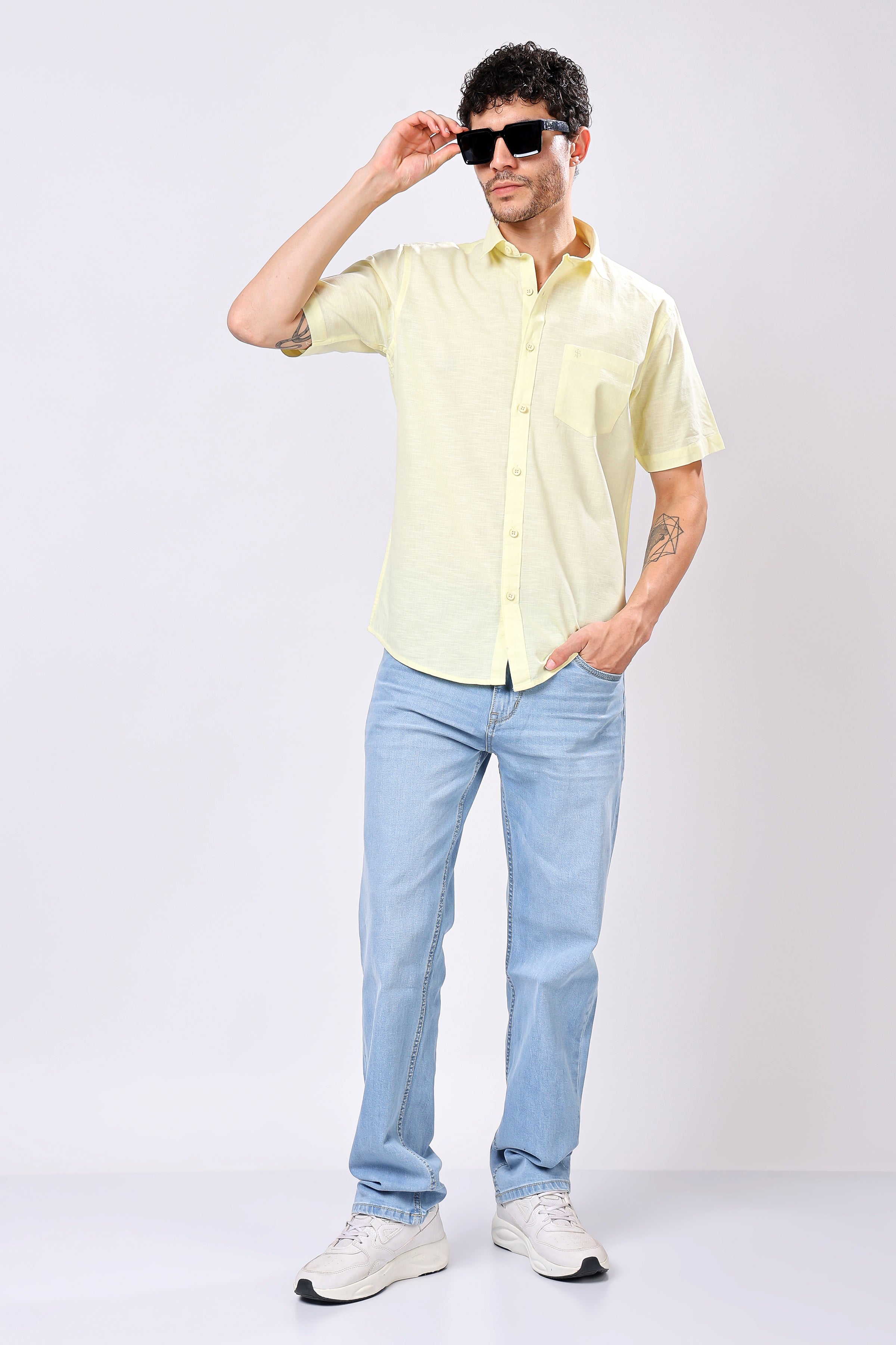 Stylox Men's Half Sleeve Solid Casual Shirt – Comfortable Cotton Blend Shirt for Smart Everyday Style - Stylox
