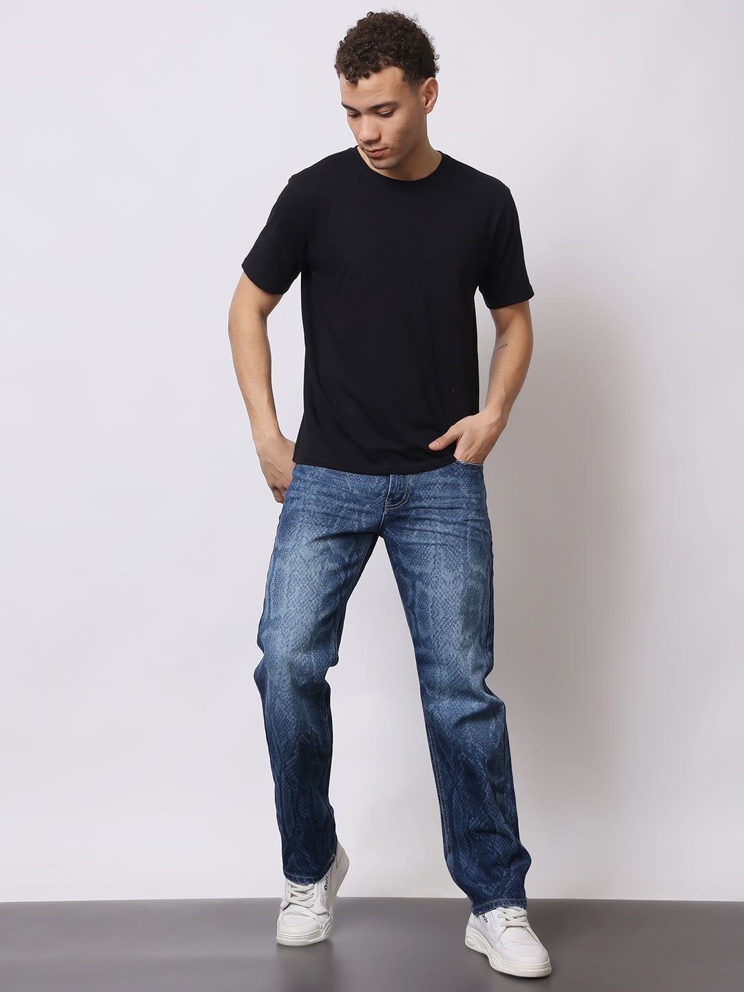 Stylox Men’s Relaxed Fit Cracked Wash Denim Jeans | Trendy Heavy Washed Straight Fit Jeans for Streetwear Style - Stylox