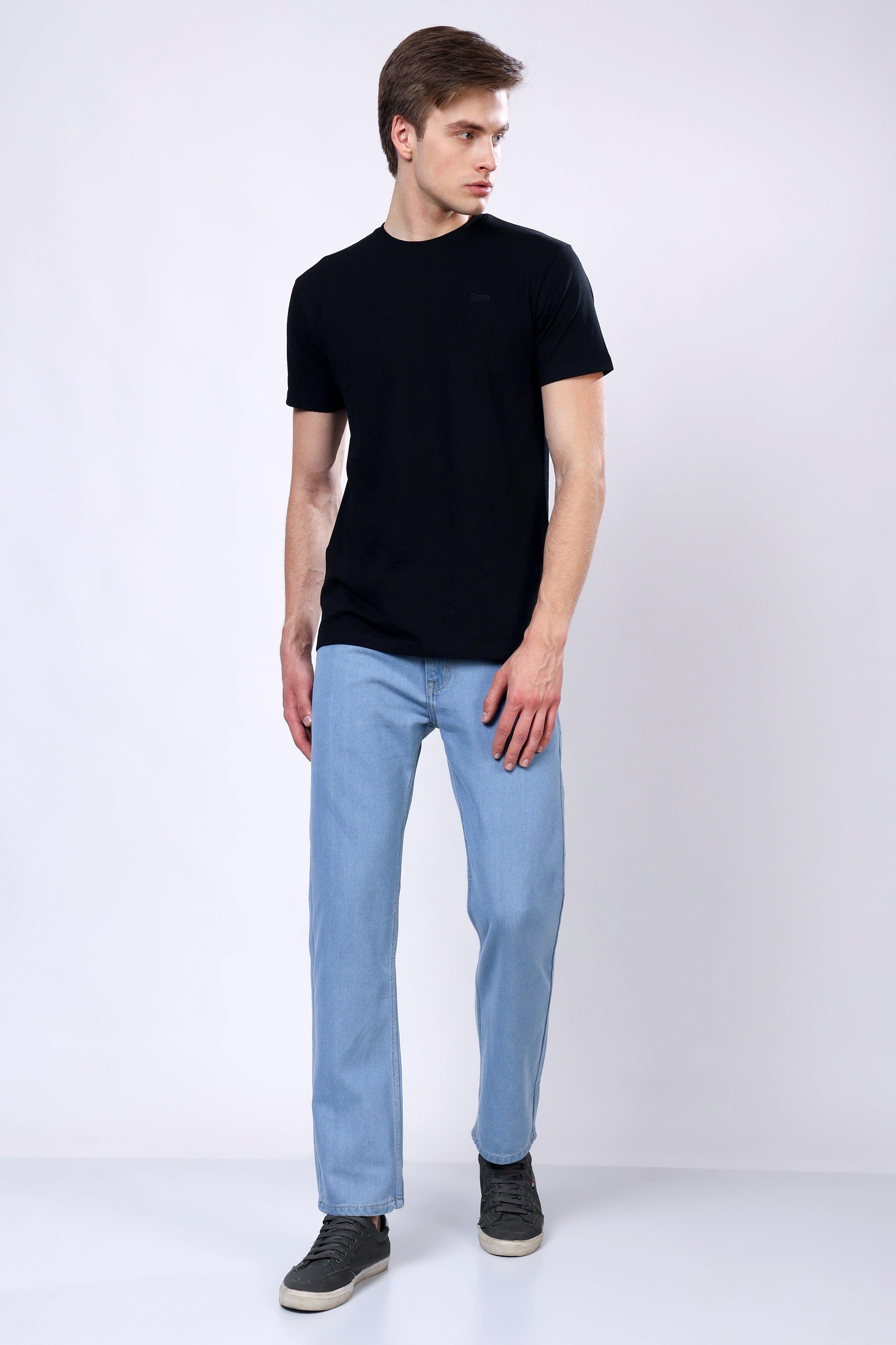 Stylox Men’s Mid-Rise Comfort Fit Light Blue Non-Stretch Denim Jeans - Stylox