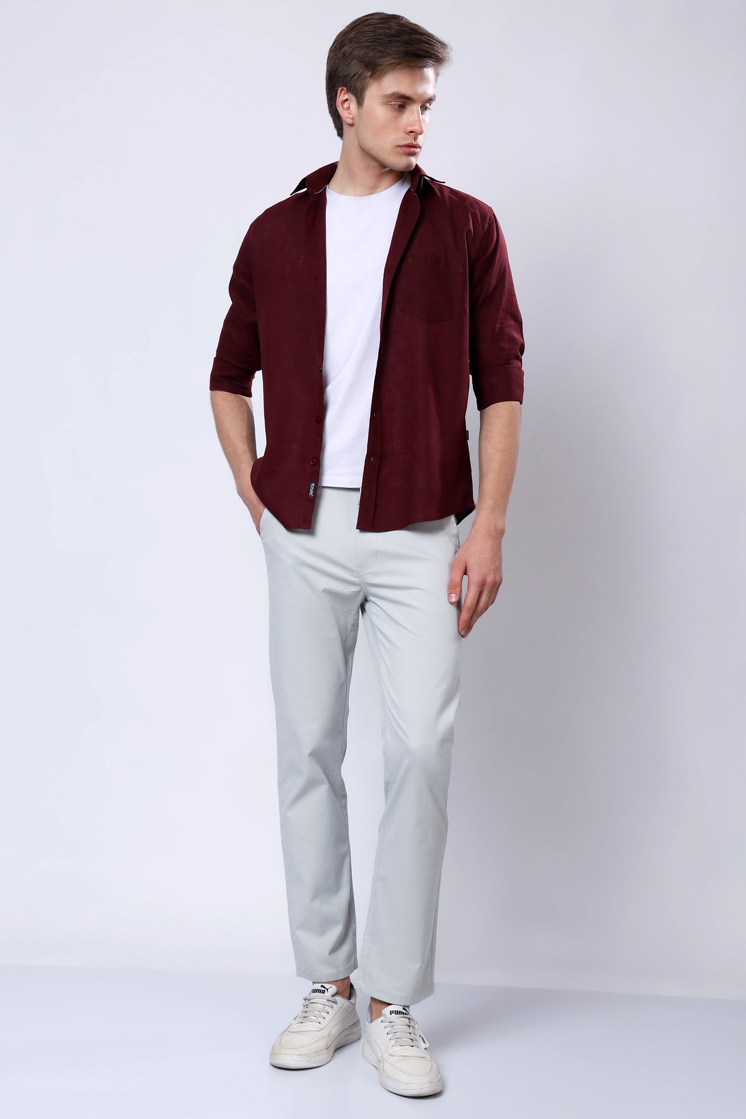 Stylox Men’s Straight Fit Casual Trousers with Comfort-Light Grey - Stylox