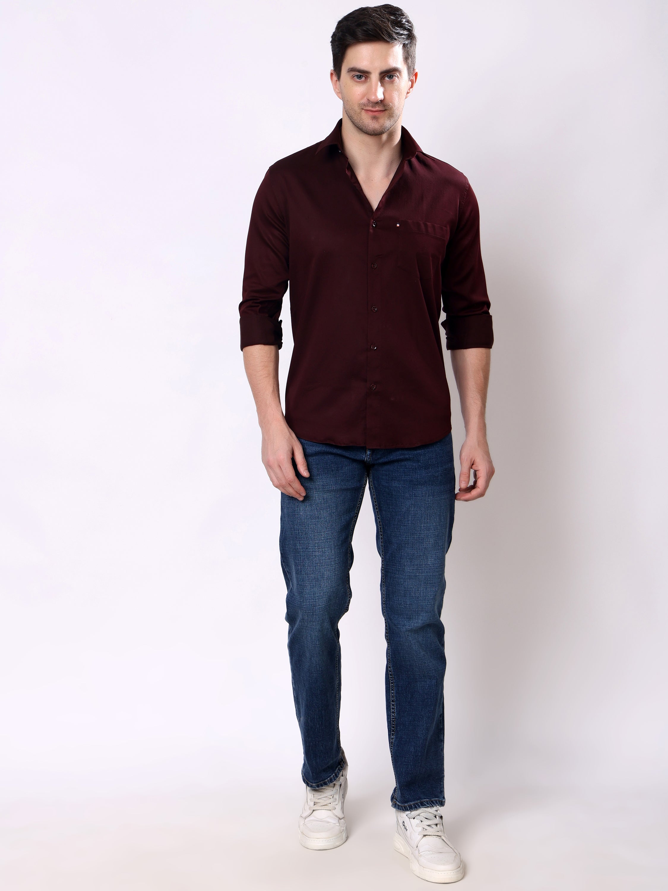 Stylox Men’s Regular Fit Full Sleeve Solid Cotton Satin Casual Shirt - Stylox