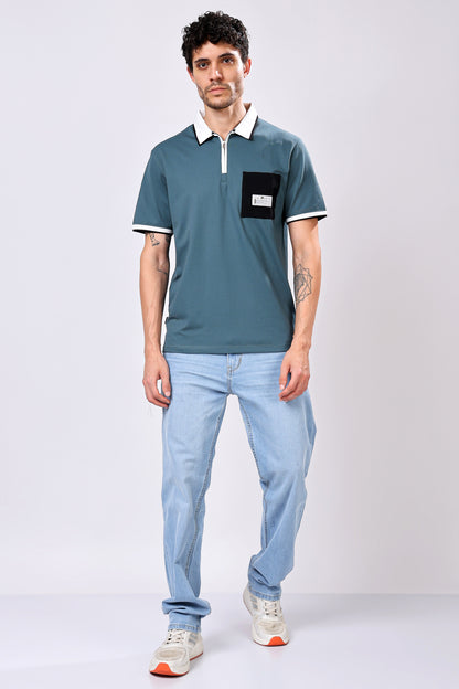 Stylox Men’s Polo Neck Solid T-Shirt with Single Pocket – Classic Style, Comfortable &amp; Smart Casual Wear