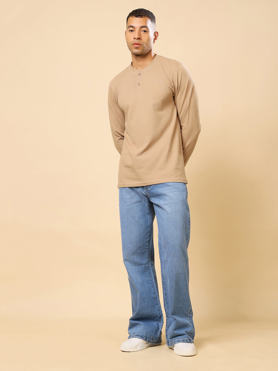 Stylox Men’s Henley Neck Full Sleeve Solid T-Shirt – Casual & Stylish Everyday Wear - Stylox