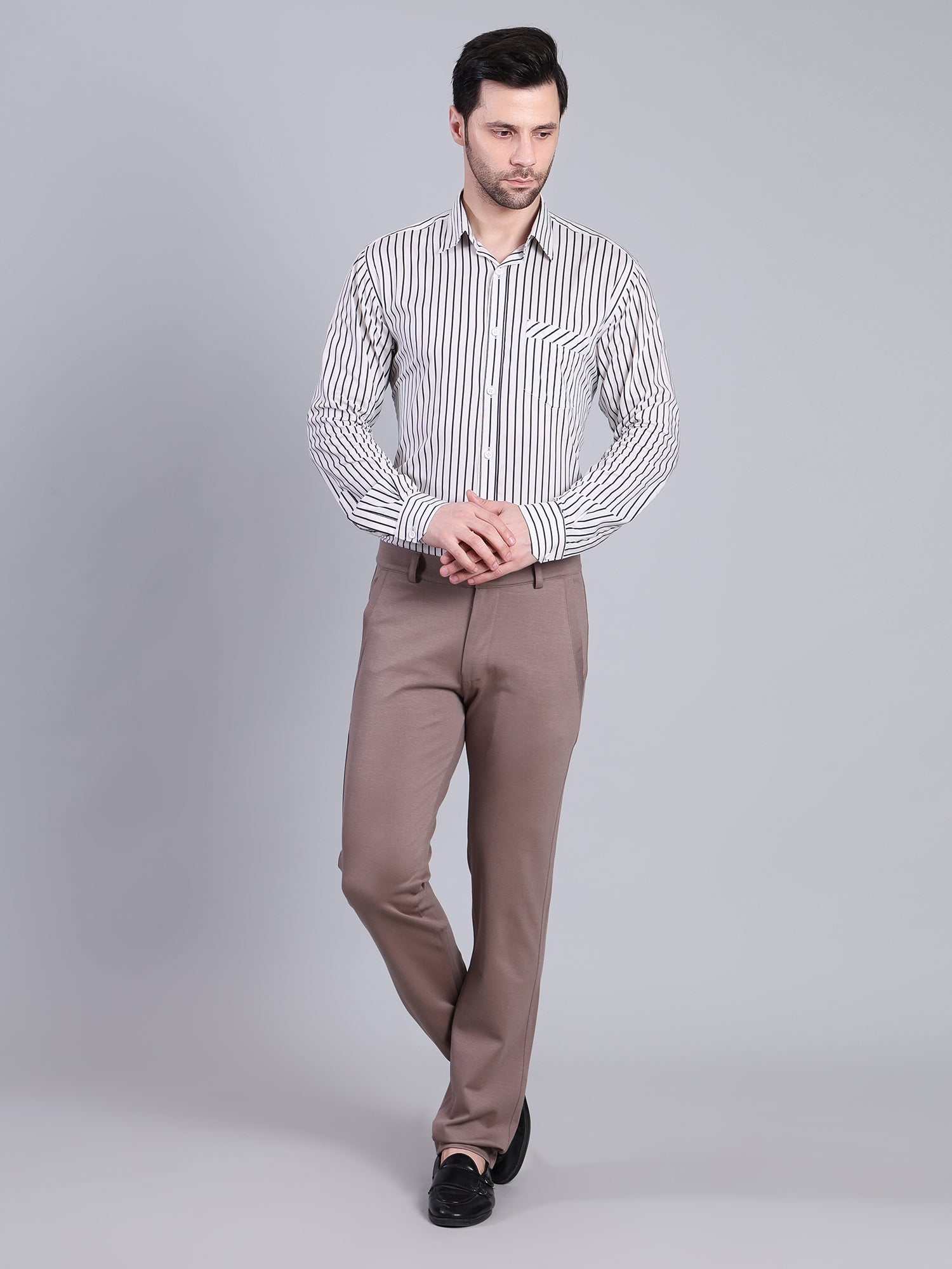 Stylox Men’s Slim Fit Stretchable Formal Trousers-Dark Beige - Stylox