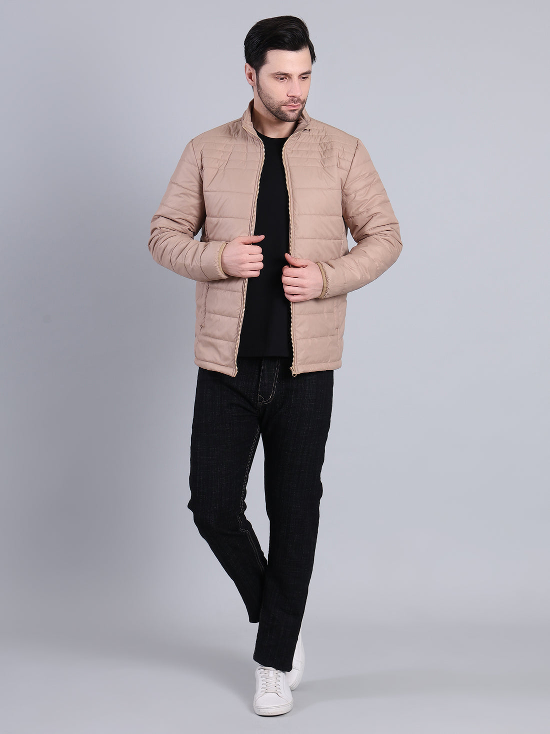 Stylox Men’s Lightweight Puffer Winter Jacket with Zip Closure (Beige)