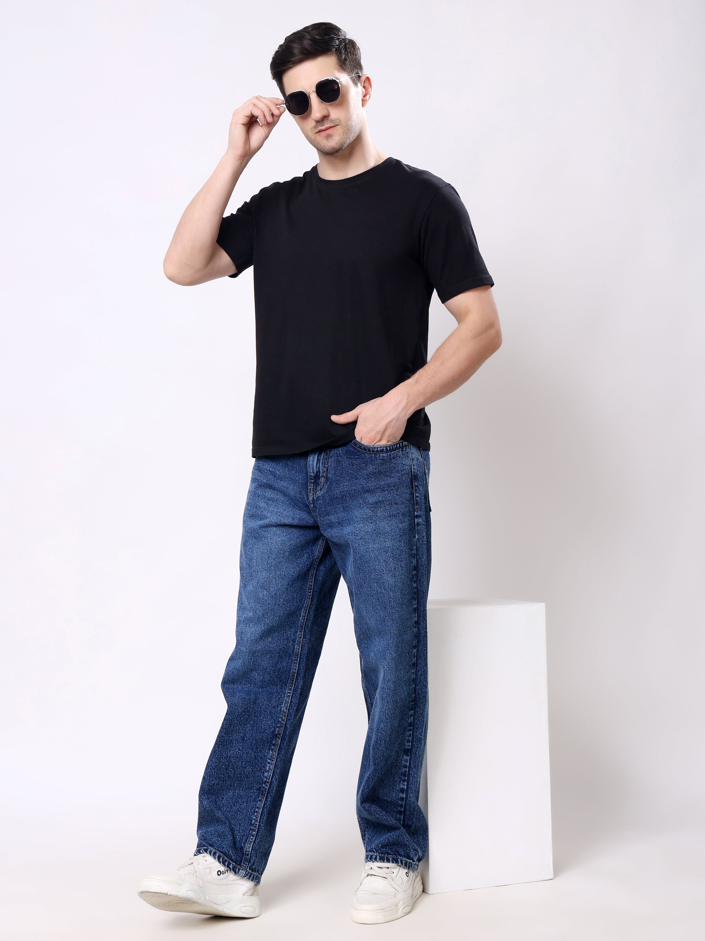 Stylox Men’s Loose Fit Non-Stretch Wide Leg Casual Denim Jeans - Stylox