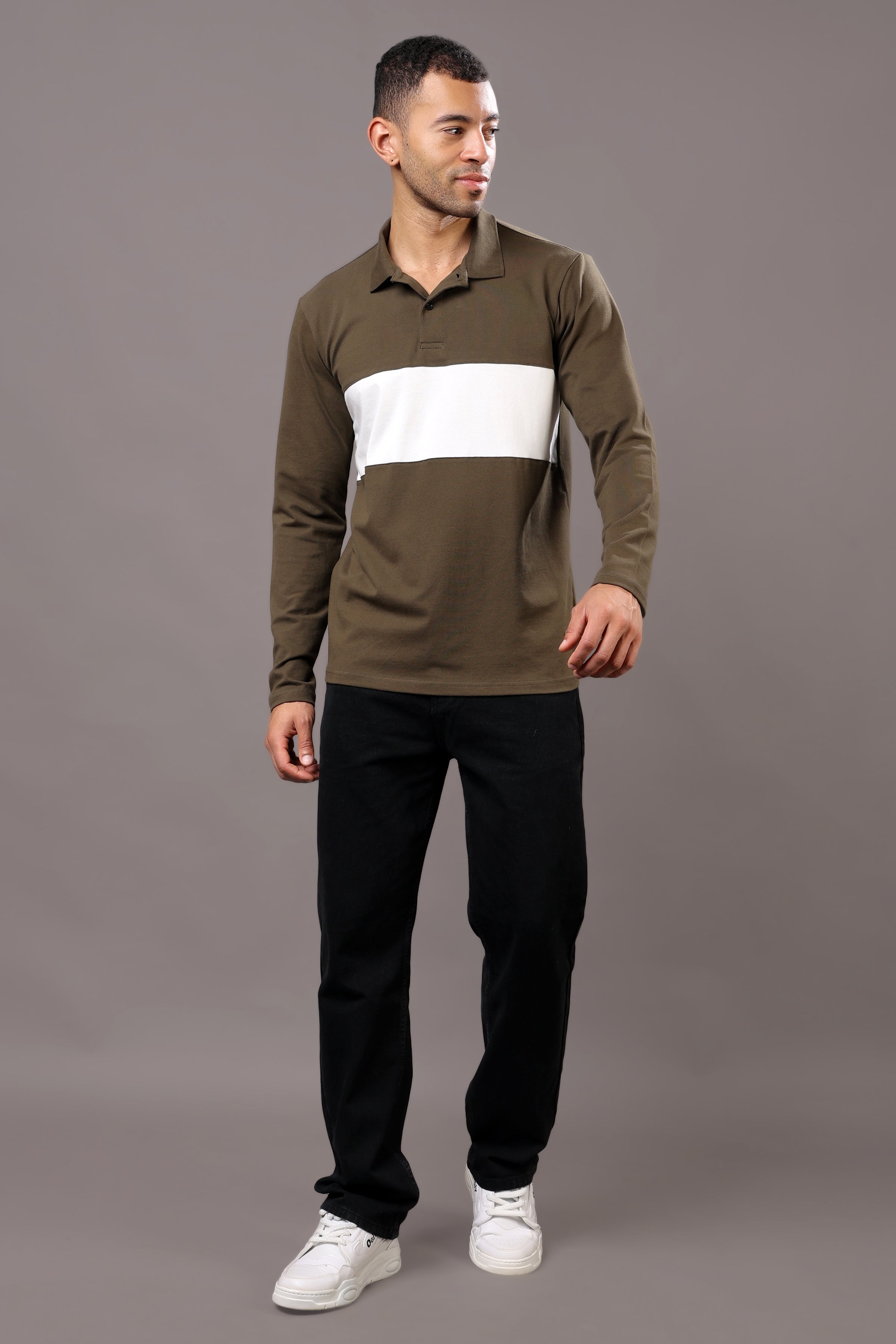 Stylox Men’s Long Sleeve Polo T-Shirt with Cut & Sew Design - Stylox