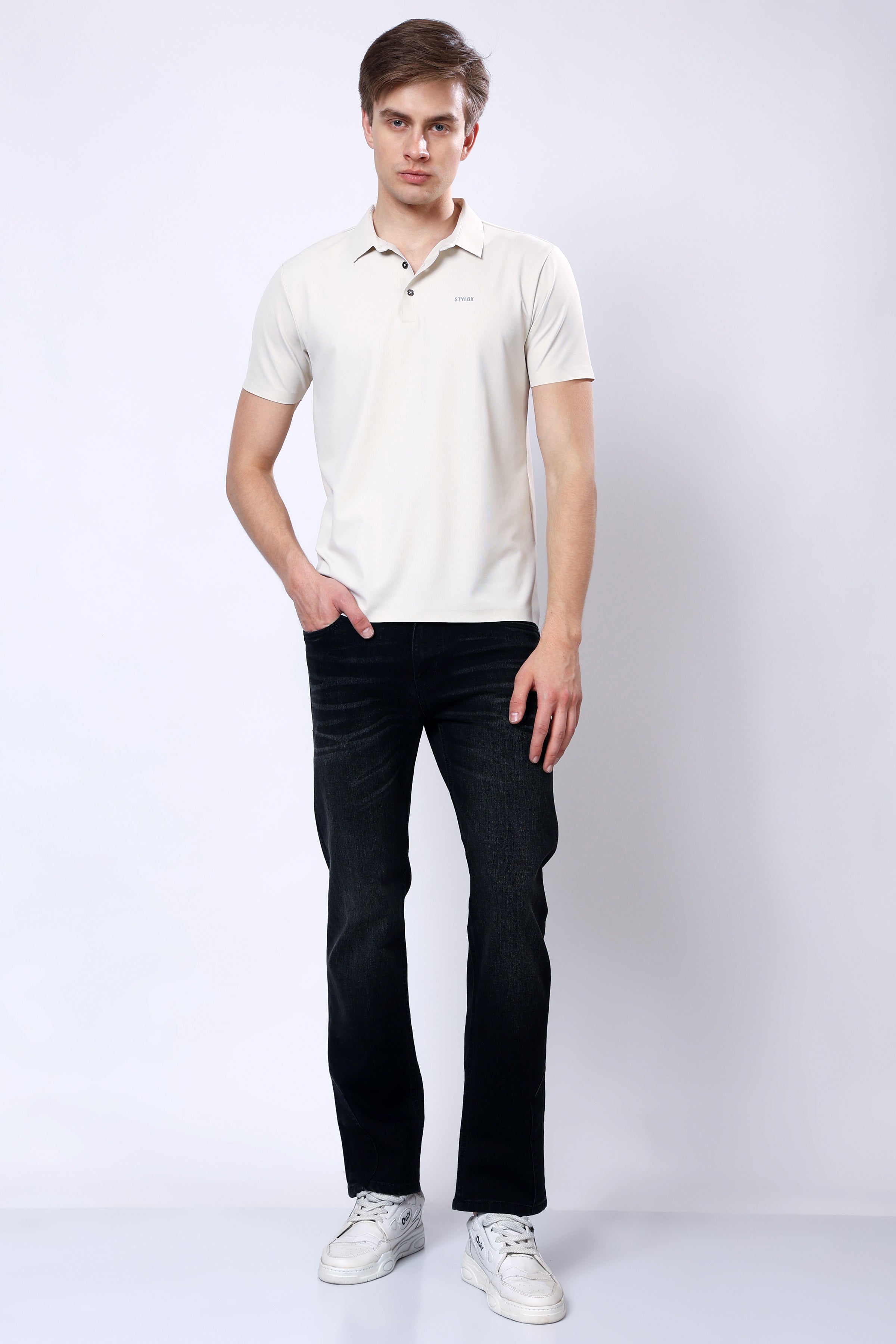 Stylox Men’s Mid-Rise Comfort Fit Stretchable Dark Grey Denim Jeans - Stylox