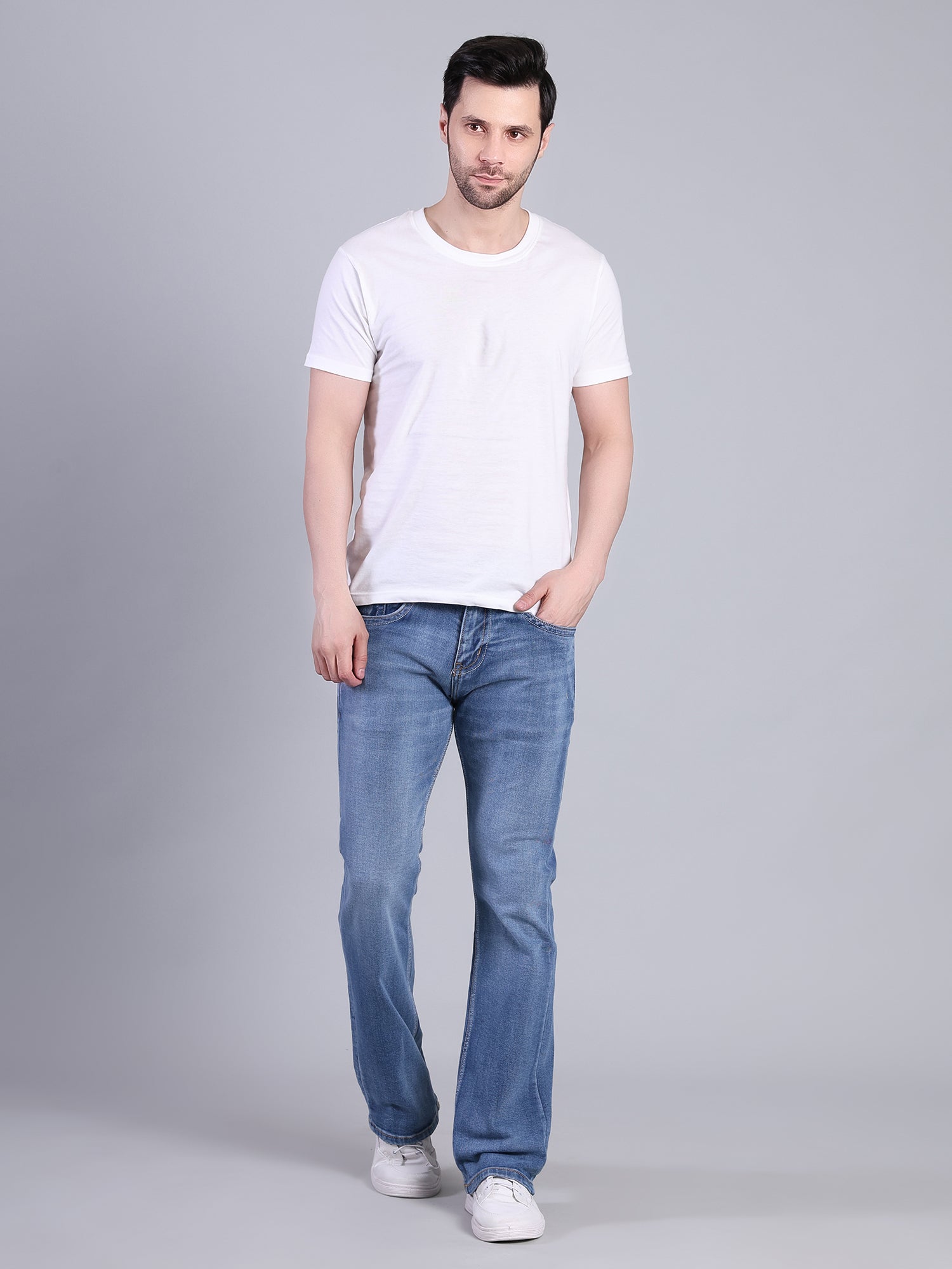 Stylox Men’s Bootcut Fit Non-Stretch Rigid Denim Jeans-Light Blue - Stylox