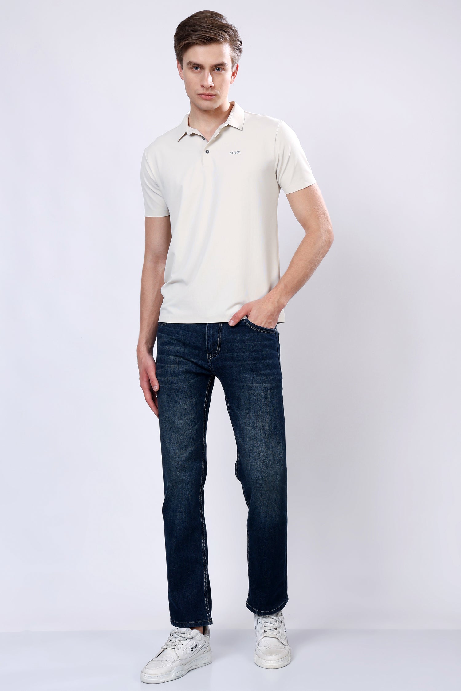 Stylox Men’s Mid-Rise Comfort Fit Stretchable Denim Jeans-Dark Blue - Stylox