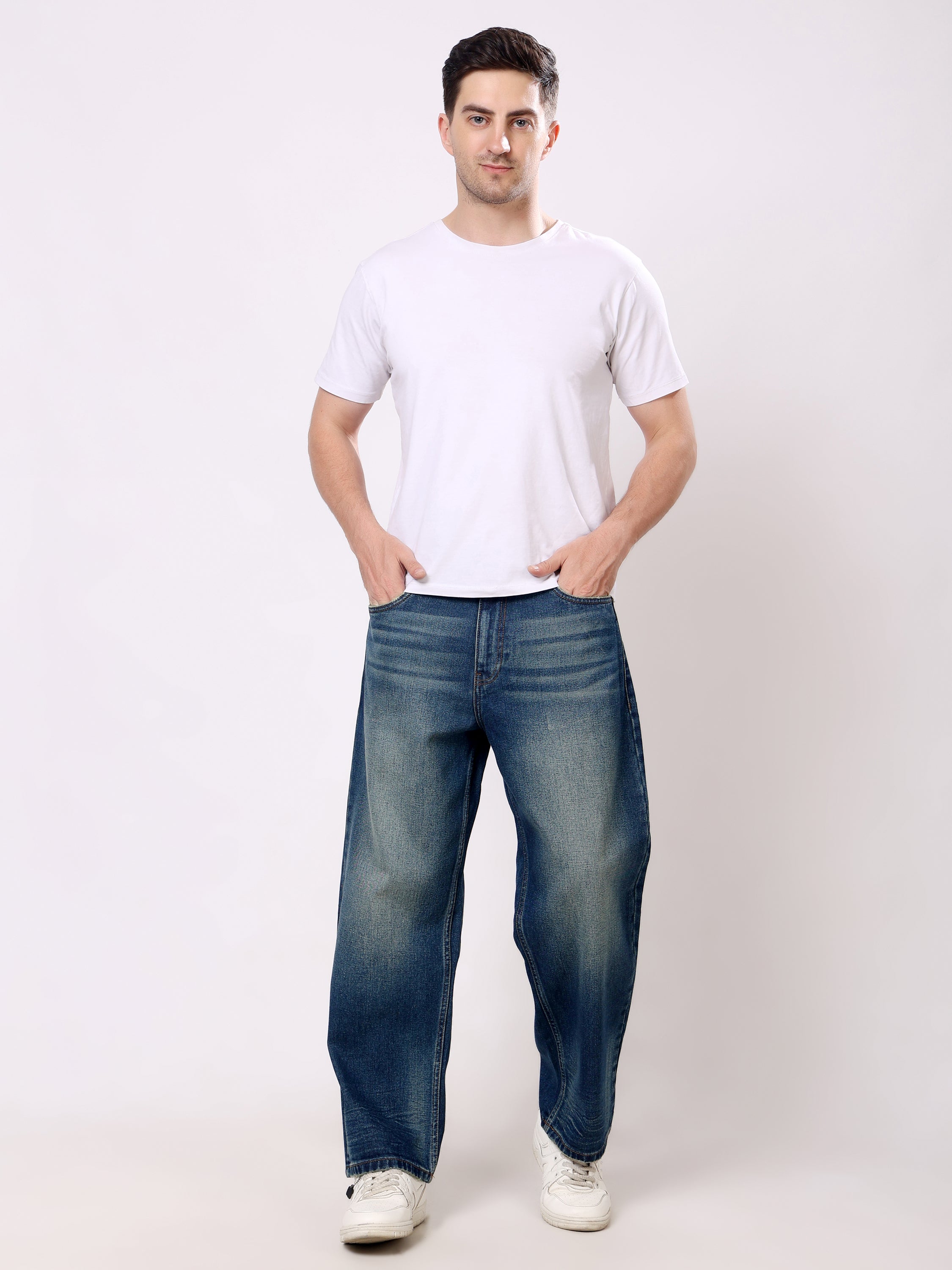 Stylox Men’s Super Baggy Fit Wide Leg Denim Jeans-Light Indigo