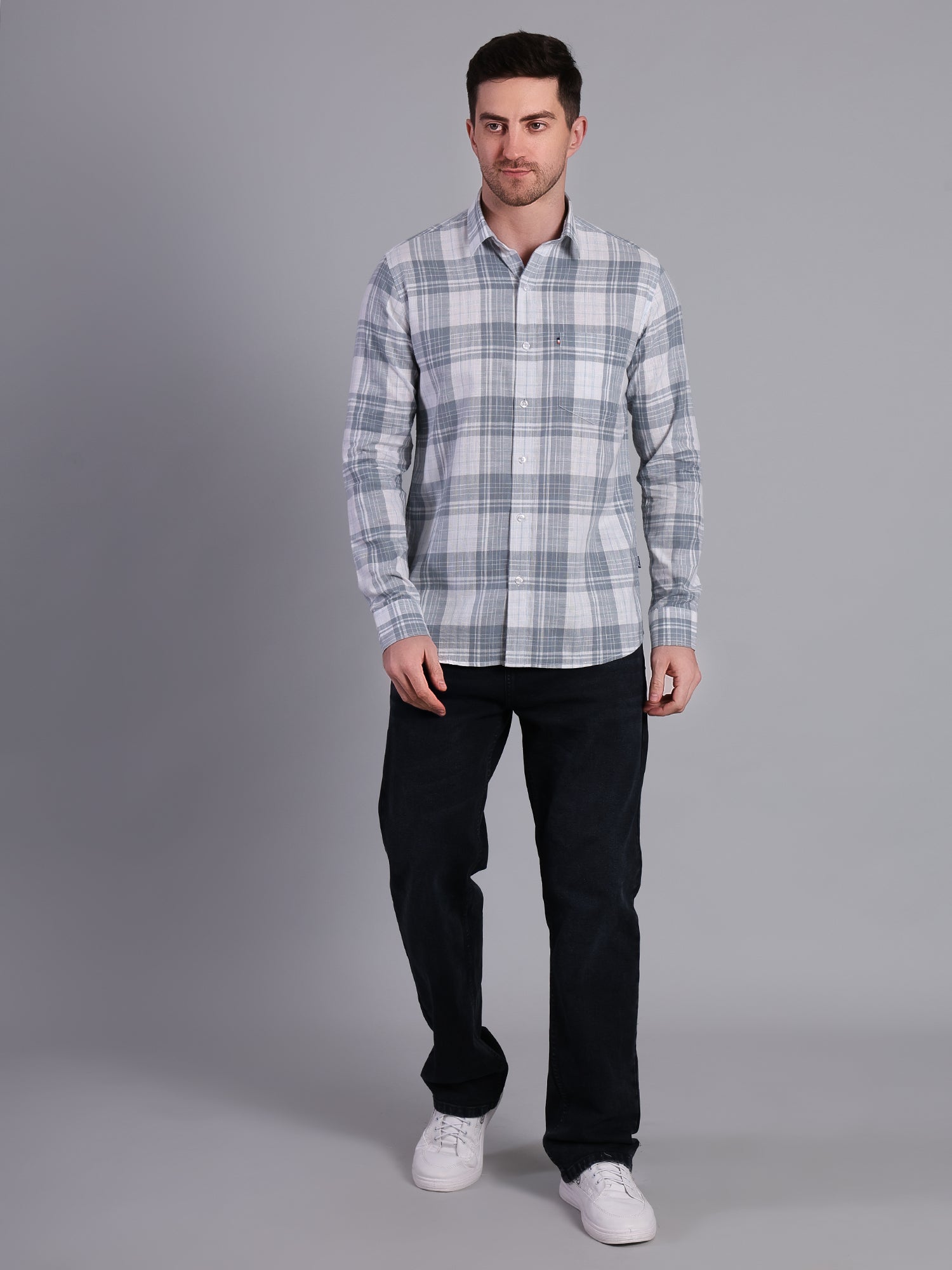 Stylox Men’s Regular Fit Checked Full Sleeve Casual Shirt-Slate Blue - Stylox