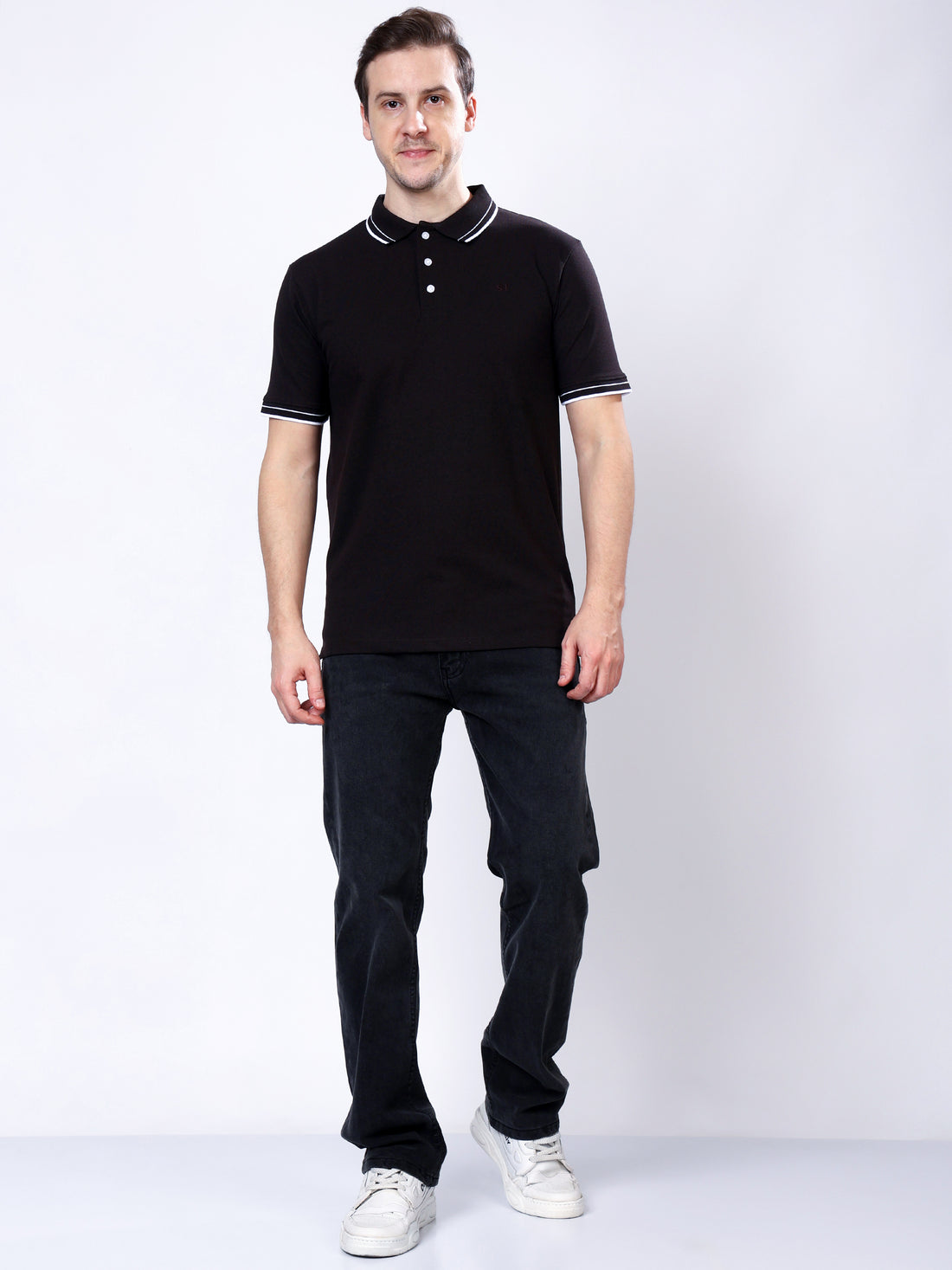 Stylox Men’s Solid Polo T-Shirt with Contrast-Tipped Collar - Stylox