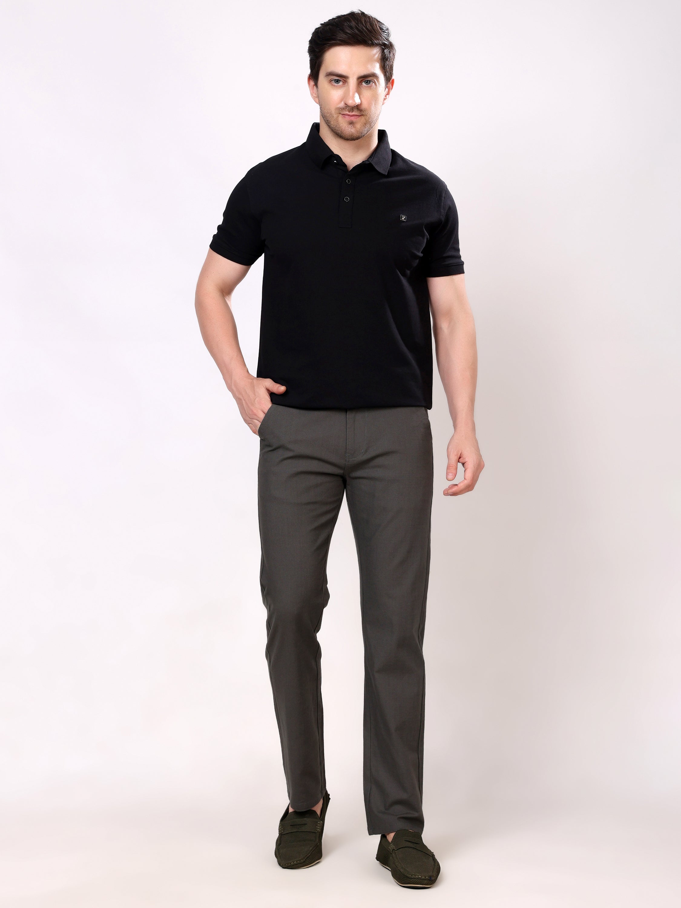 Stylox Men's Comfort Fit Non-Stretch Casual Trouser with Elastic Waist