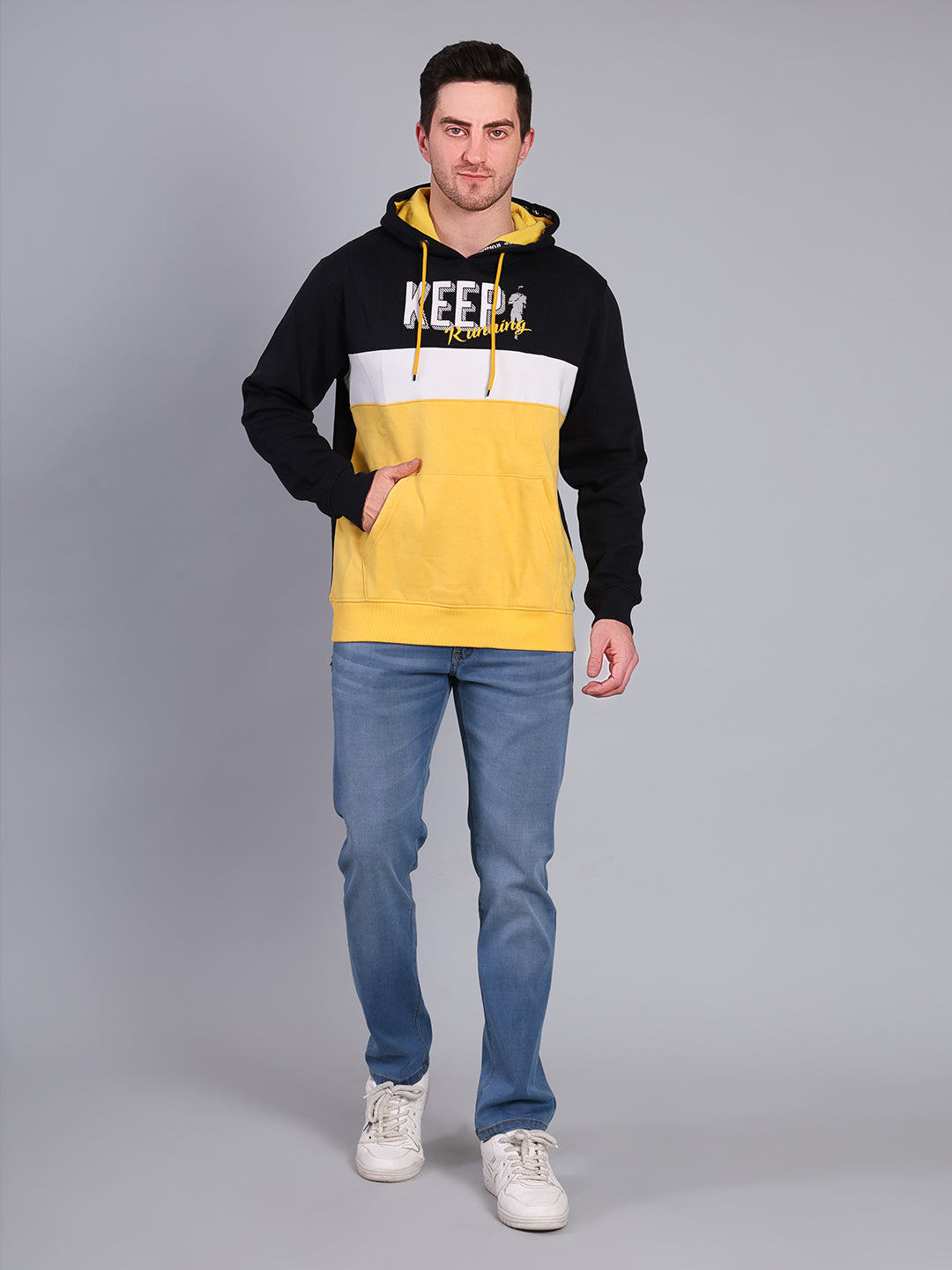 Stylox Men’s Printed Winter Hoodie | Colorblock Pullover Hoodie with Kangaroo Pocket | Warm Full Sleeve Hooded Sweatshirt