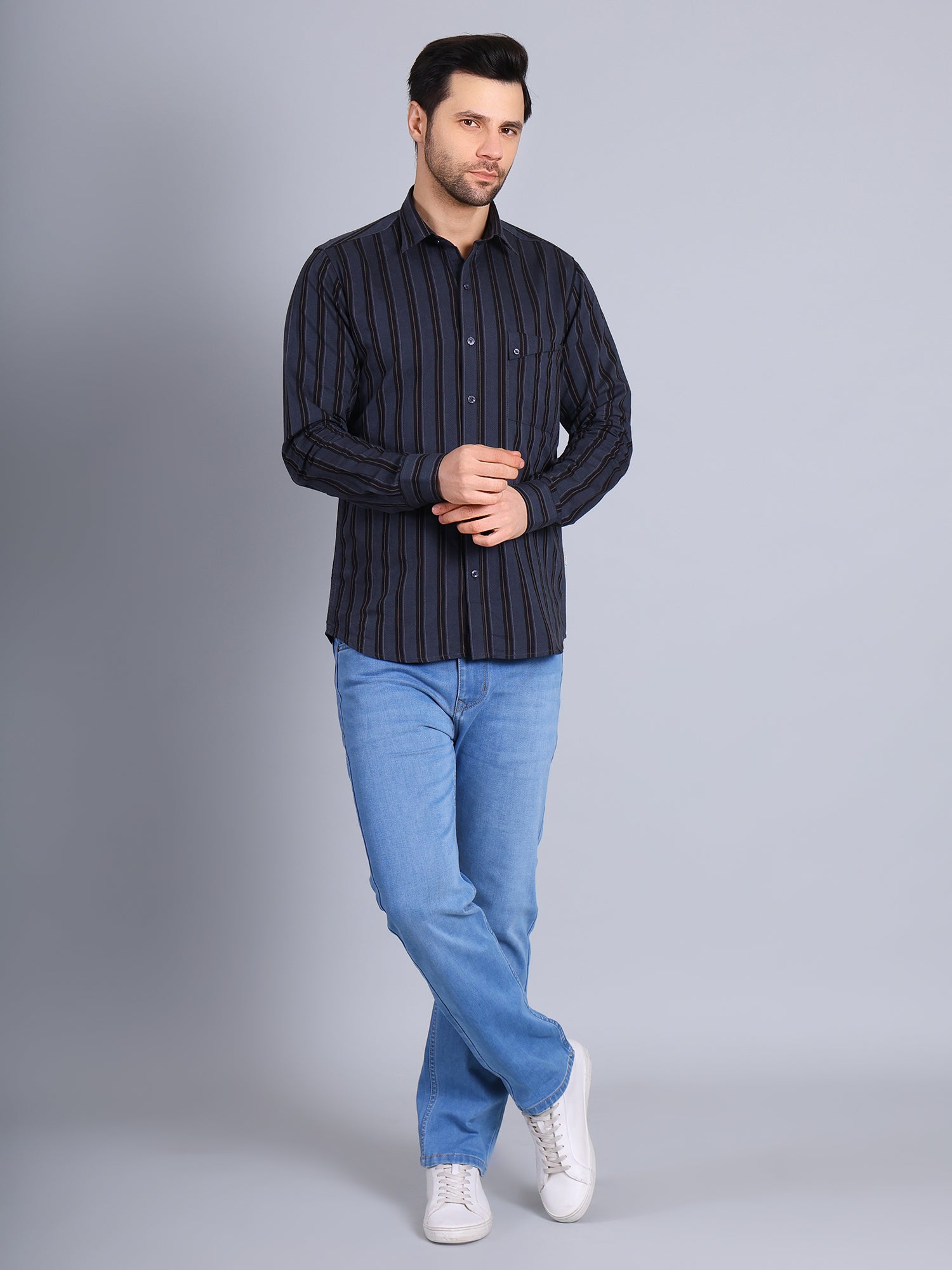 Stylox Men’s Regular Fit Full Sleeve Stripes Casual Shirt for Everyday & Office Wear