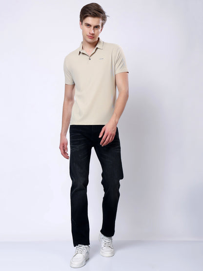 Stylox Men’s Premium Regular Fit Stretchable Polo T-Shirt-Mid Beige - Stylox