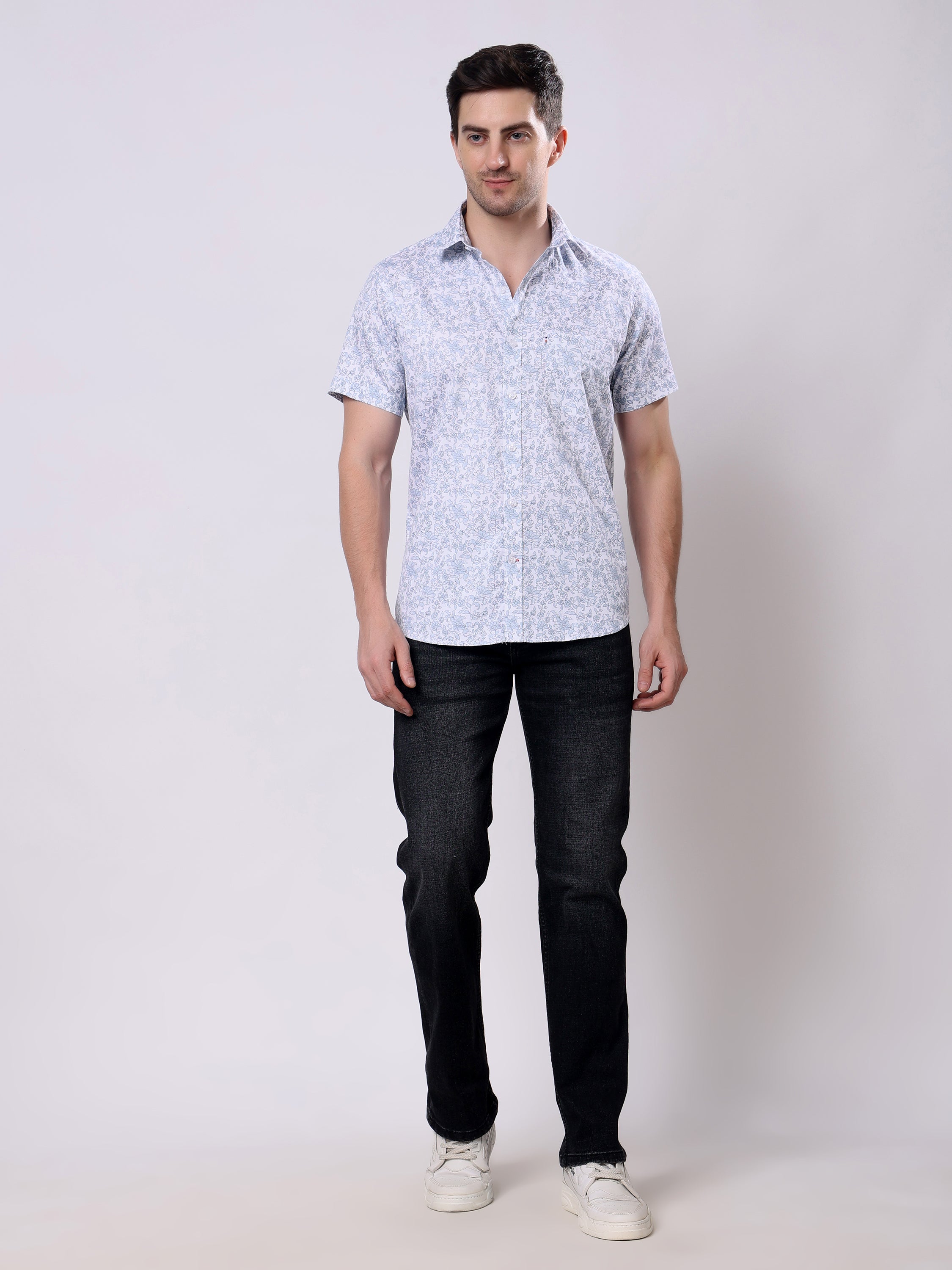 Stylox Men’s Regular Fit Half Sleeve floral print Cotton Summer Casual Shirt - Stylox