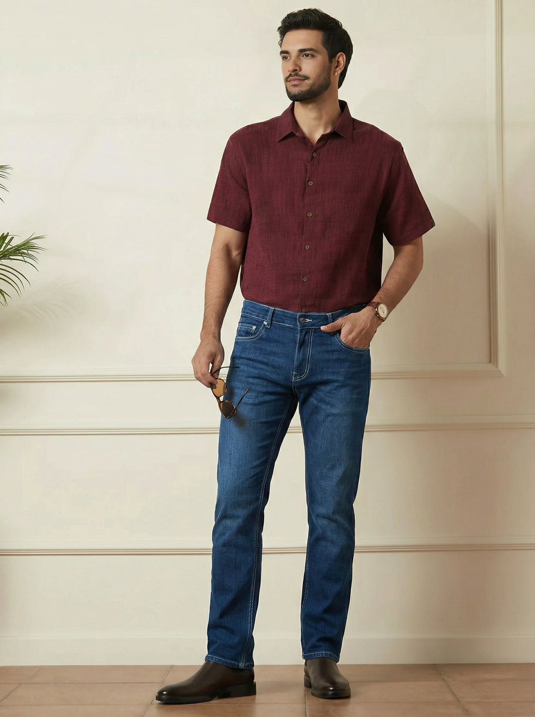 Stylox Men’s Dark Blue Straight Fit Jeans Mid-Rise Denim