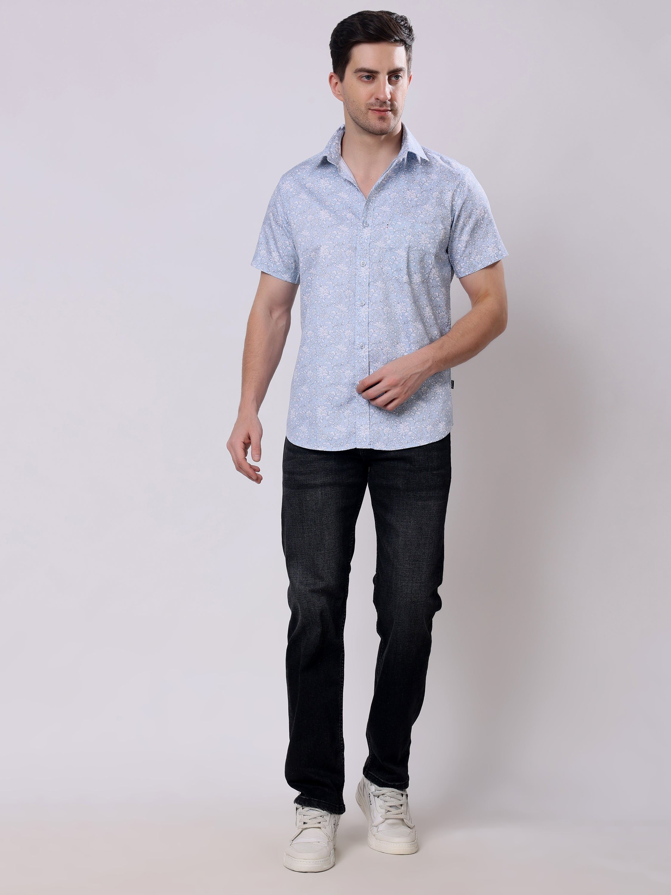 Stylox Men’s Regular Fit Half Sleeve floral print Cotton Summer Casual Shirt - Stylox