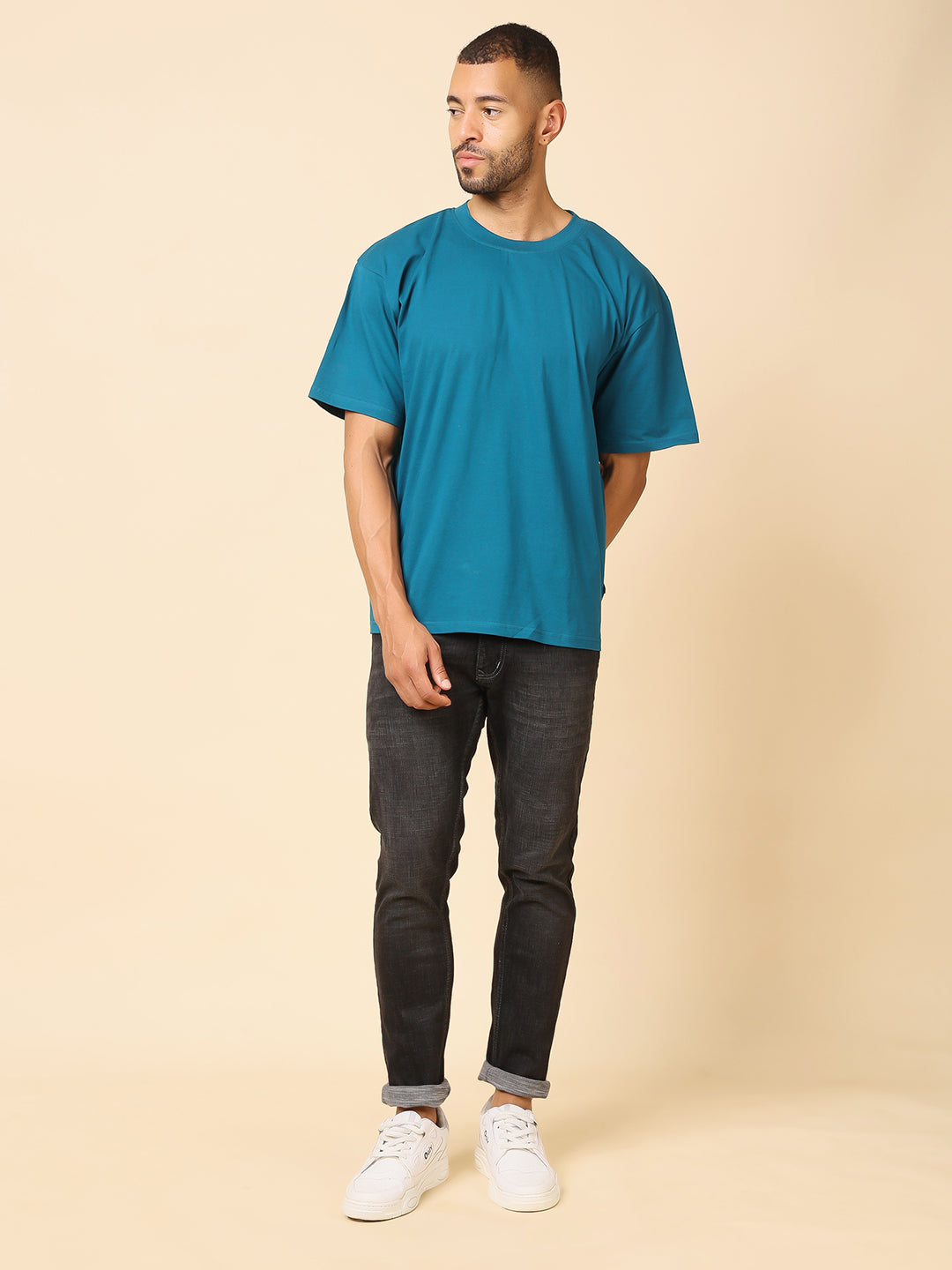 Stylox Men’s Drop Shoulder Round Neck Solid T-Shirt – Oversized Fit, Trendy & Comfortable Casual Wear - Stylox