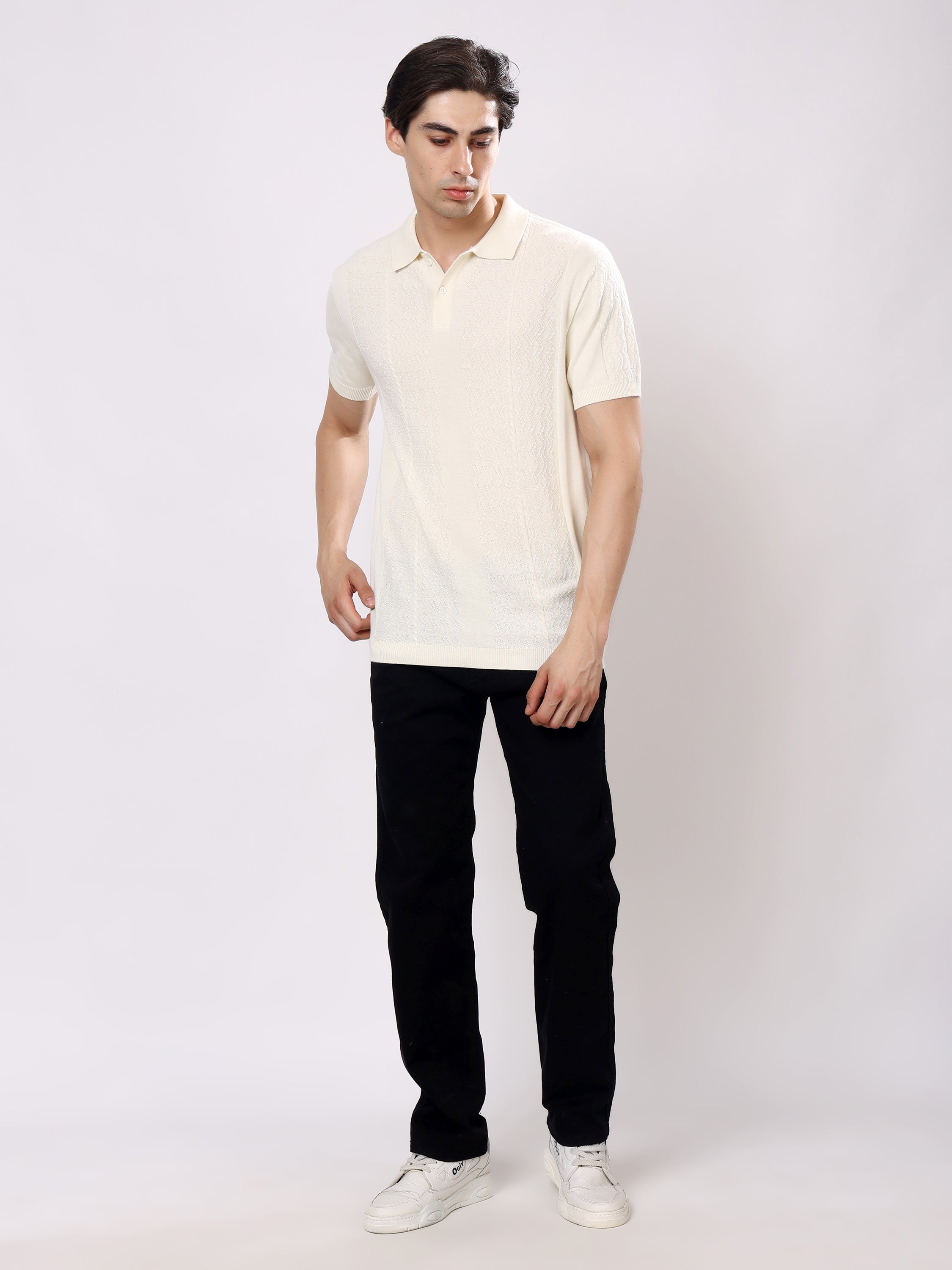 Stylox Men's Regular Fit Half Sleeve Textured Knitted Polo T-Shirt