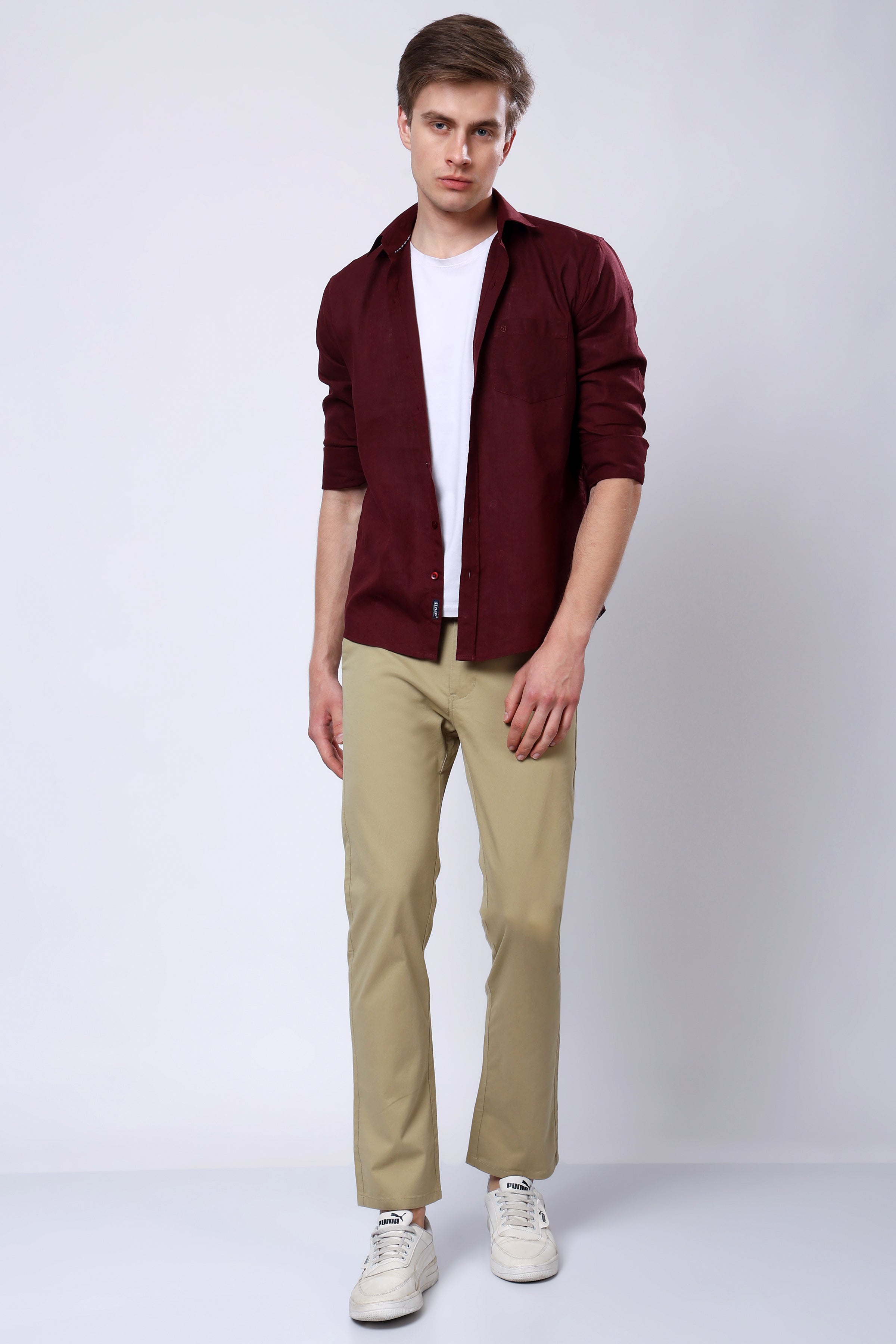 Stylox Men’s Straight Fit Casual Trousers with Comfort-Cream - Stylox