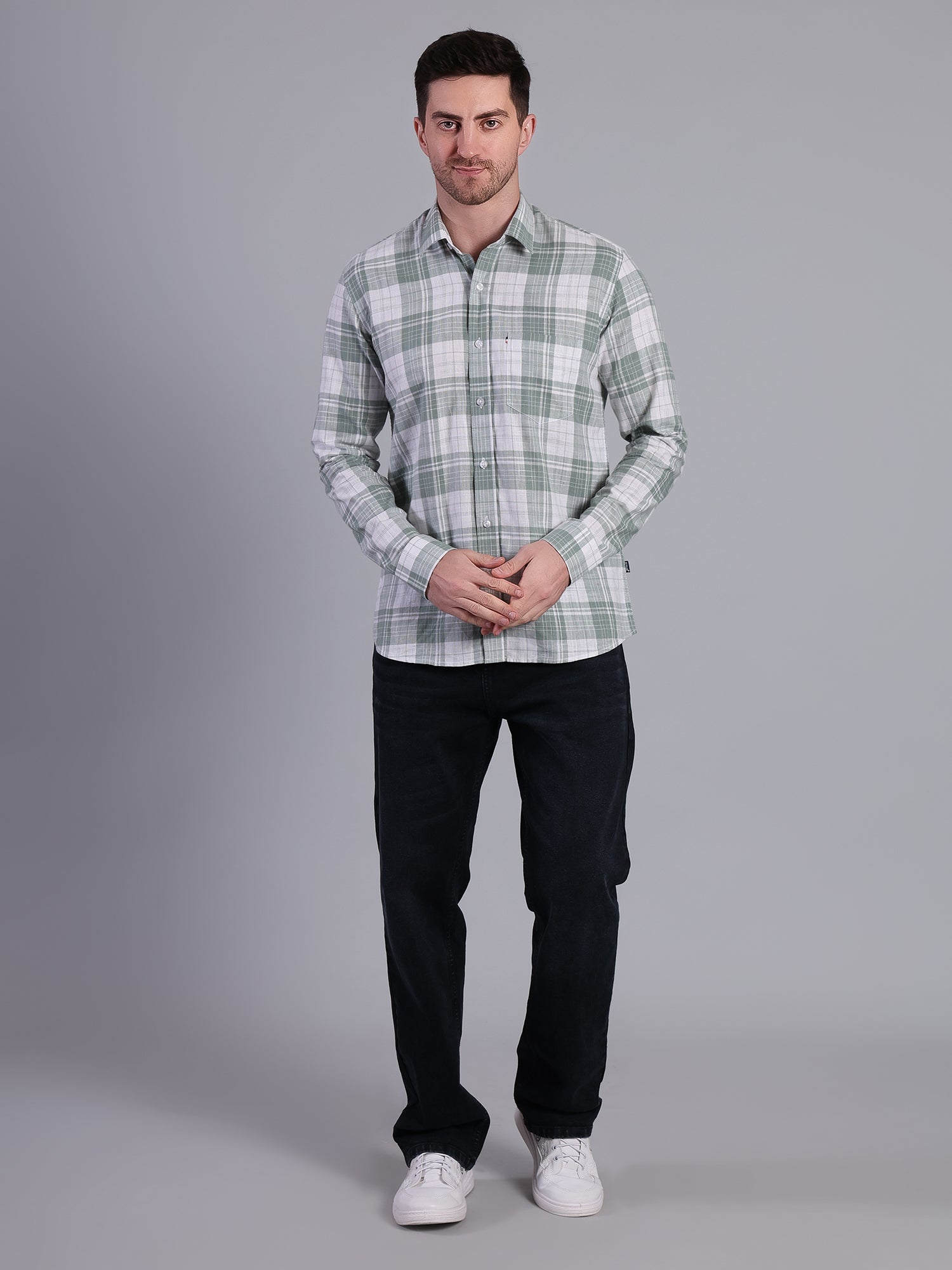 Stylox Men’s Regular Fit Checked Full Sleeve Casual Shirt-Olive - Stylox
