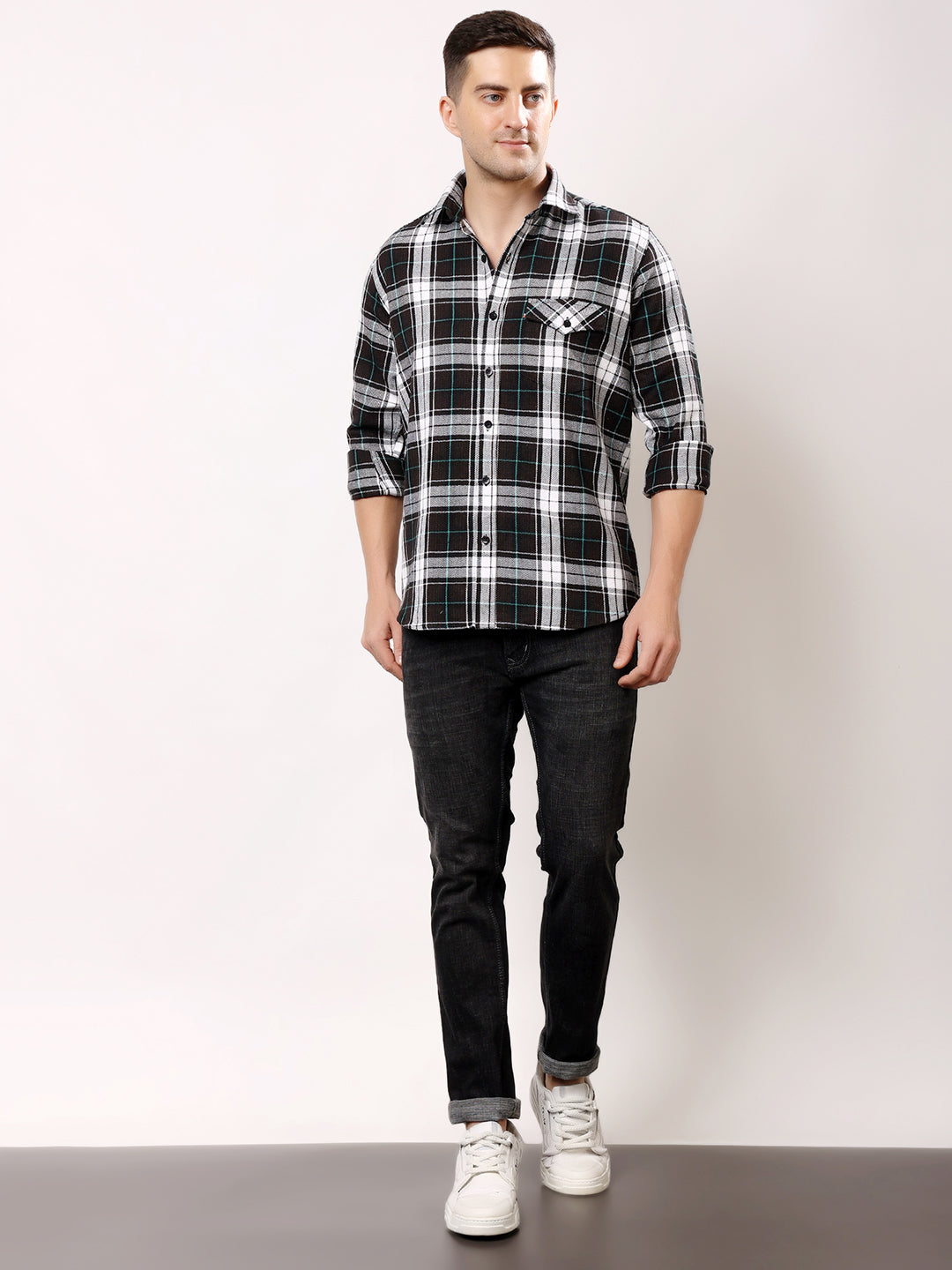 Stylox Men’s Regular Fit Full Sleeve Check Shirt with Single Pocket | Casual Cotton Checkered Shirt - Stylox
