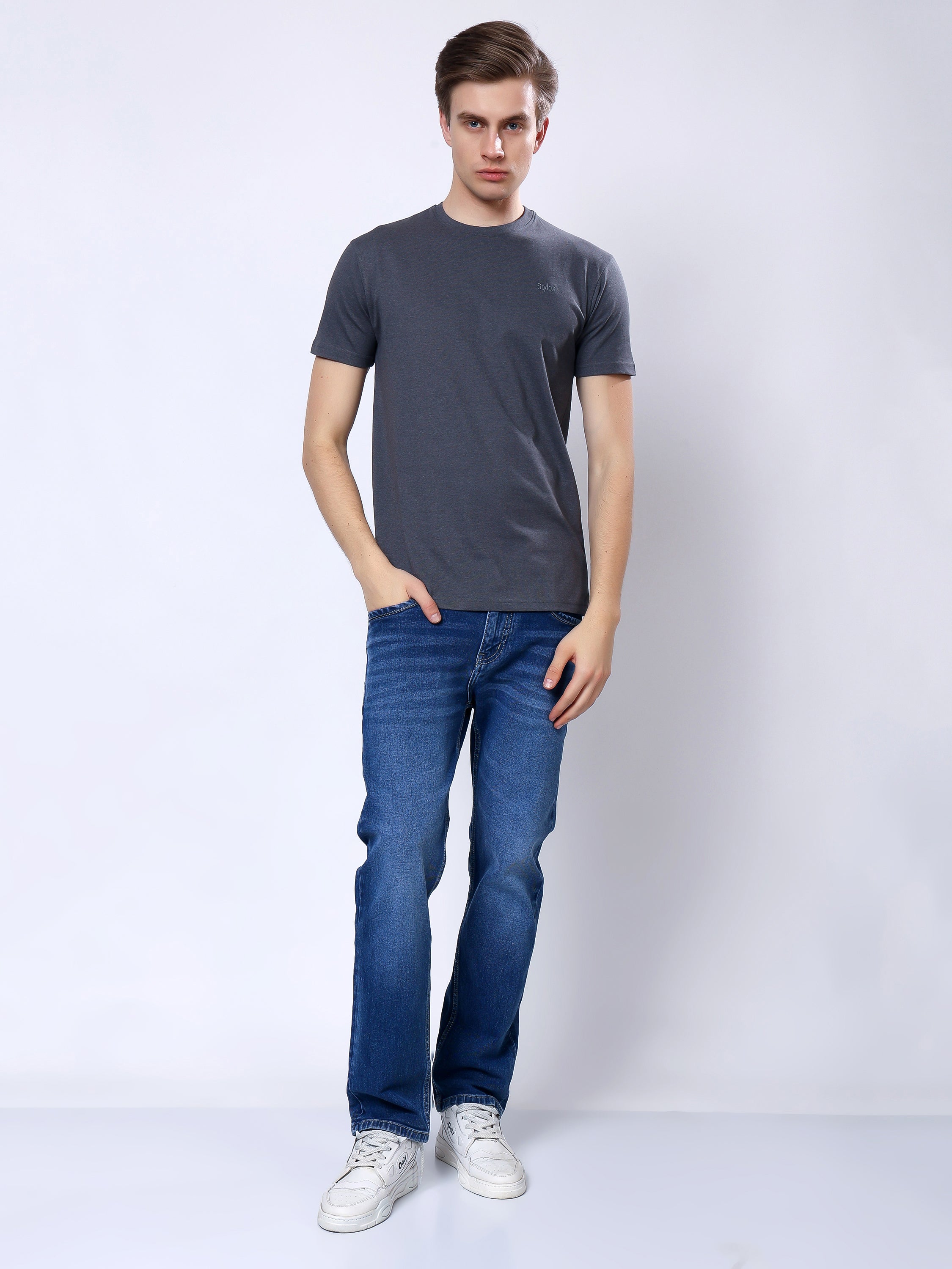 Stylox Men’s Solid Round Neck T-Shirt | Classic Cotton Casual Crew Neck Tee - Stylox