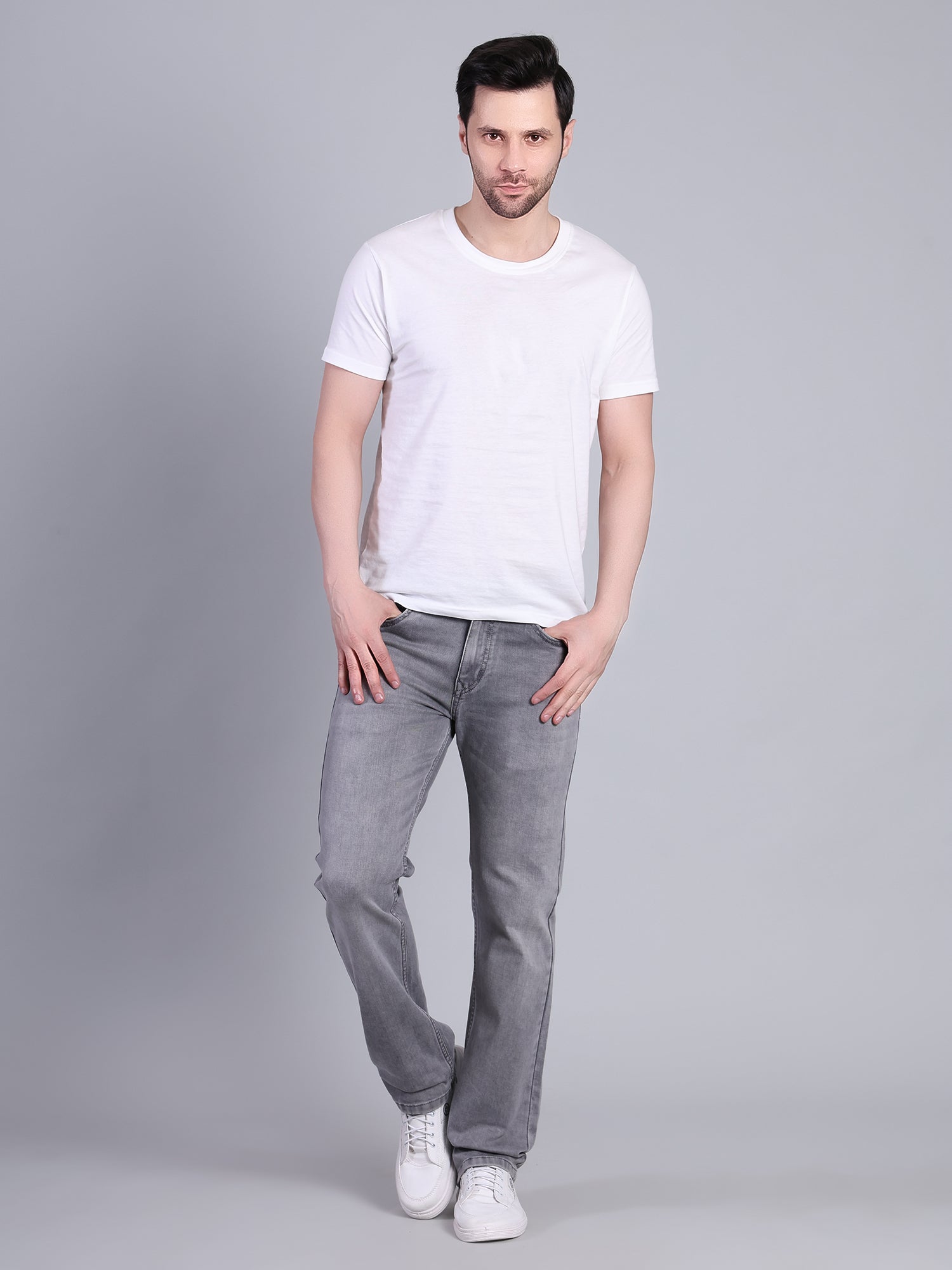 Stylox Men’s Mid-Rise Comfort Fit Stylish Washed Denim Jeans-Light Grey - Stylox