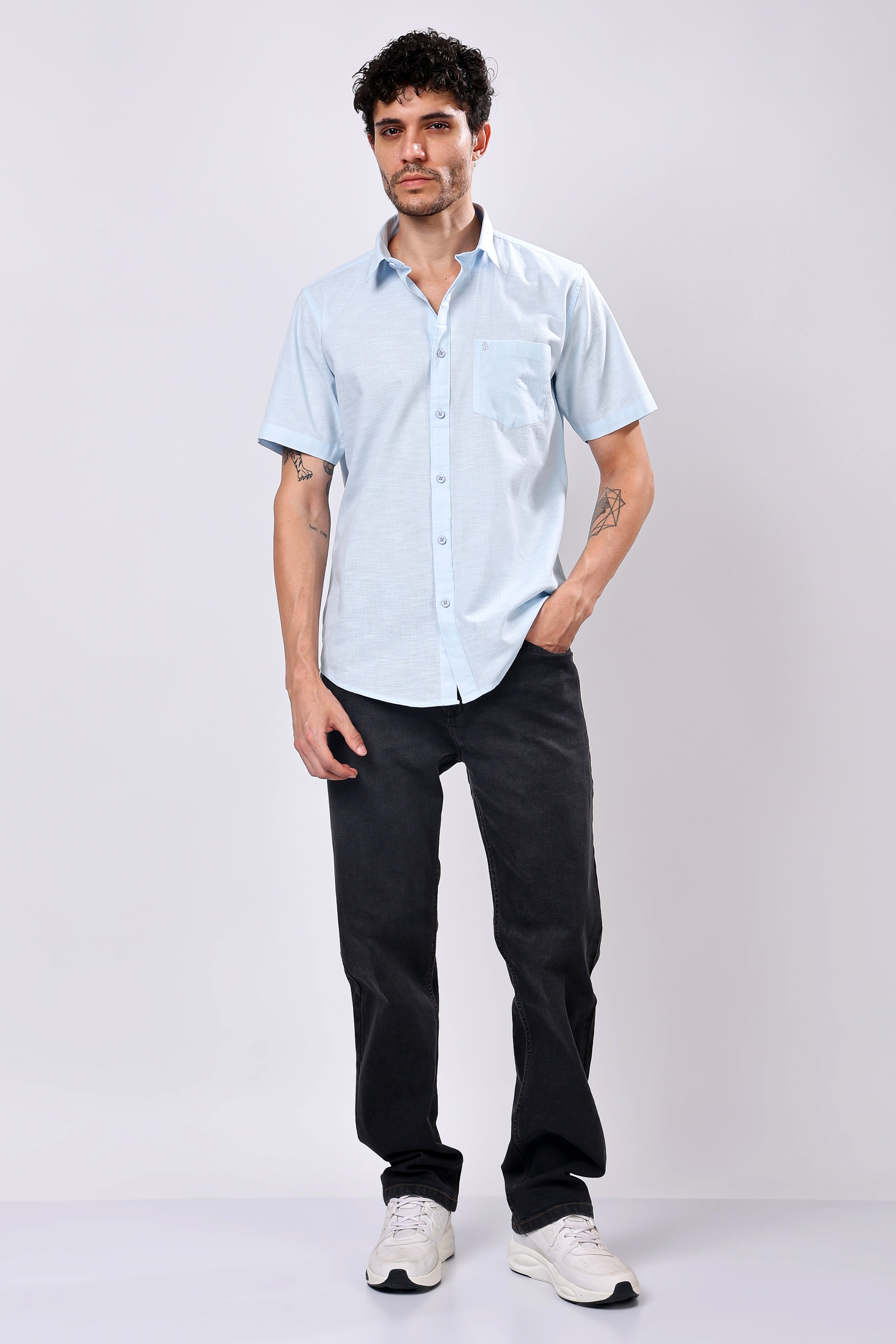 Stylox Men's Half Sleeve Solid Casual Shirt – Comfortable Cotton Blend Shirt for Smart Everyday Style - Stylox