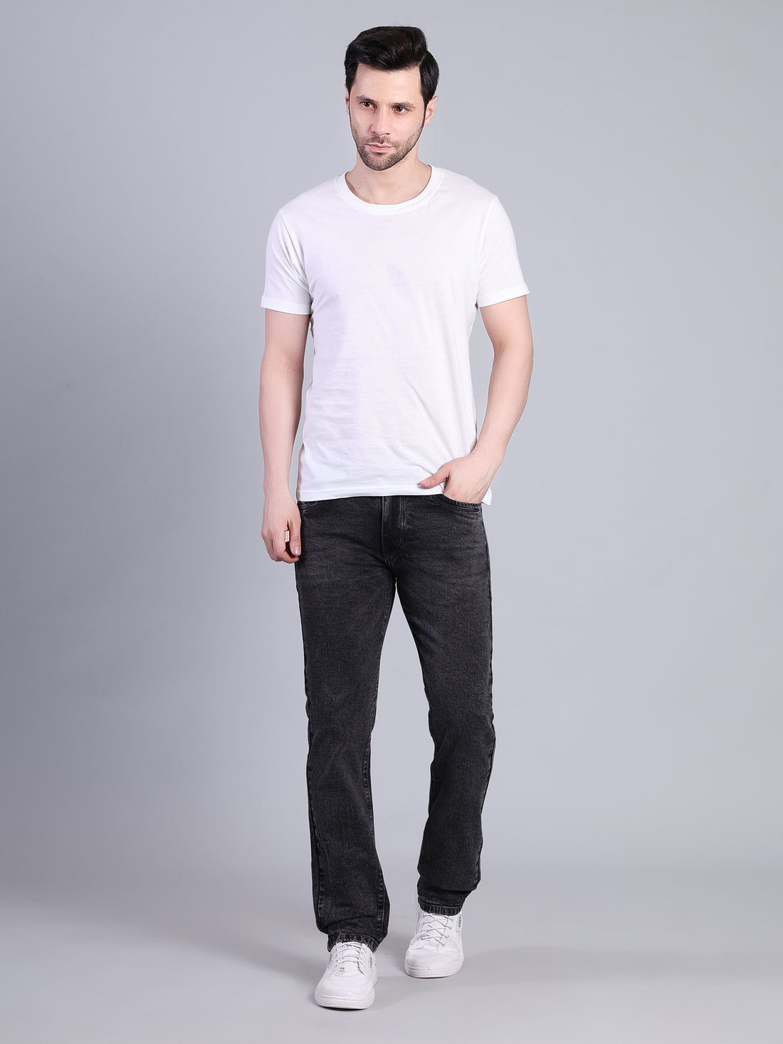 Stylox Men’s Mid Rise Stretchable Washed Slim Fit Denim Jeans-Mid Grey - Stylox