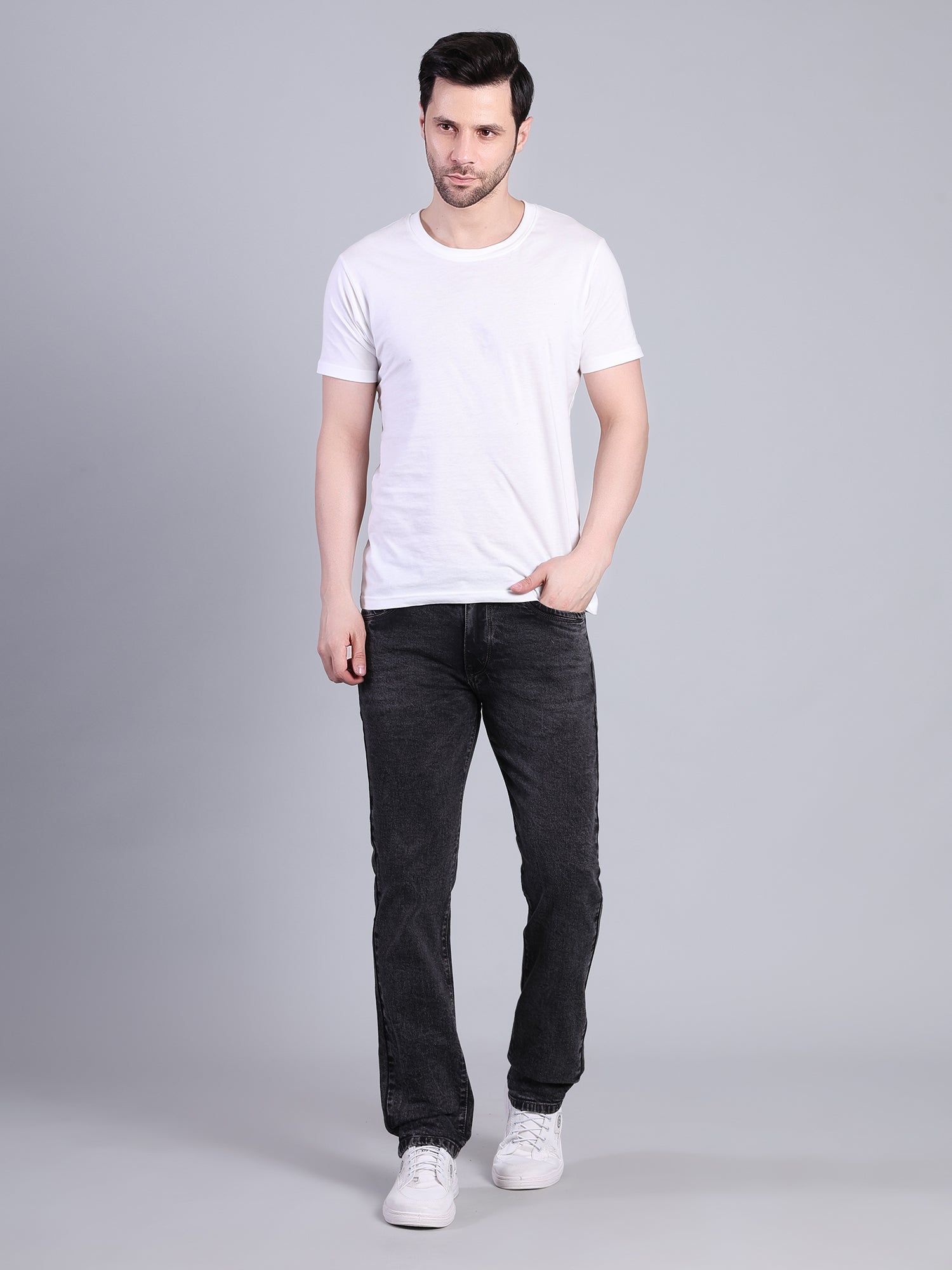 Stylox Men’s Mid Rise Stretchable Washed Slim Fit Denim Jeans-Mid Grey - Stylox