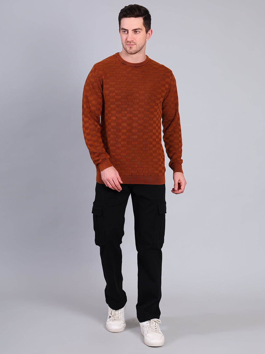 Stylox Men’s Textured Winter Sweater | Crew Neck Full Sleeve Knit Pullover | Premium Casual Wear (Mustard) - Stylox