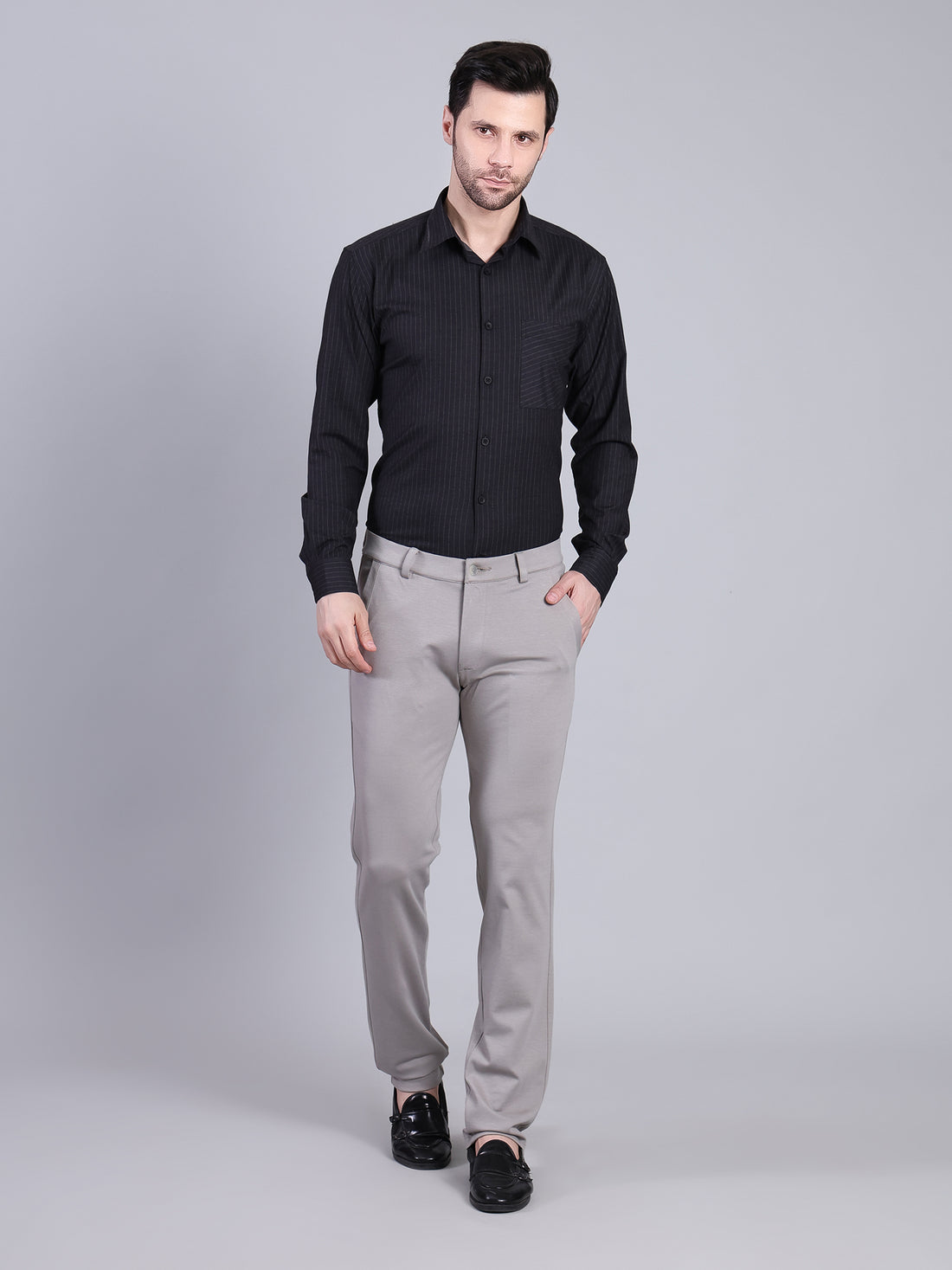 Stylox Men’s Slim Fit Stretchable Formal Trousers-Light Grey - Stylox
