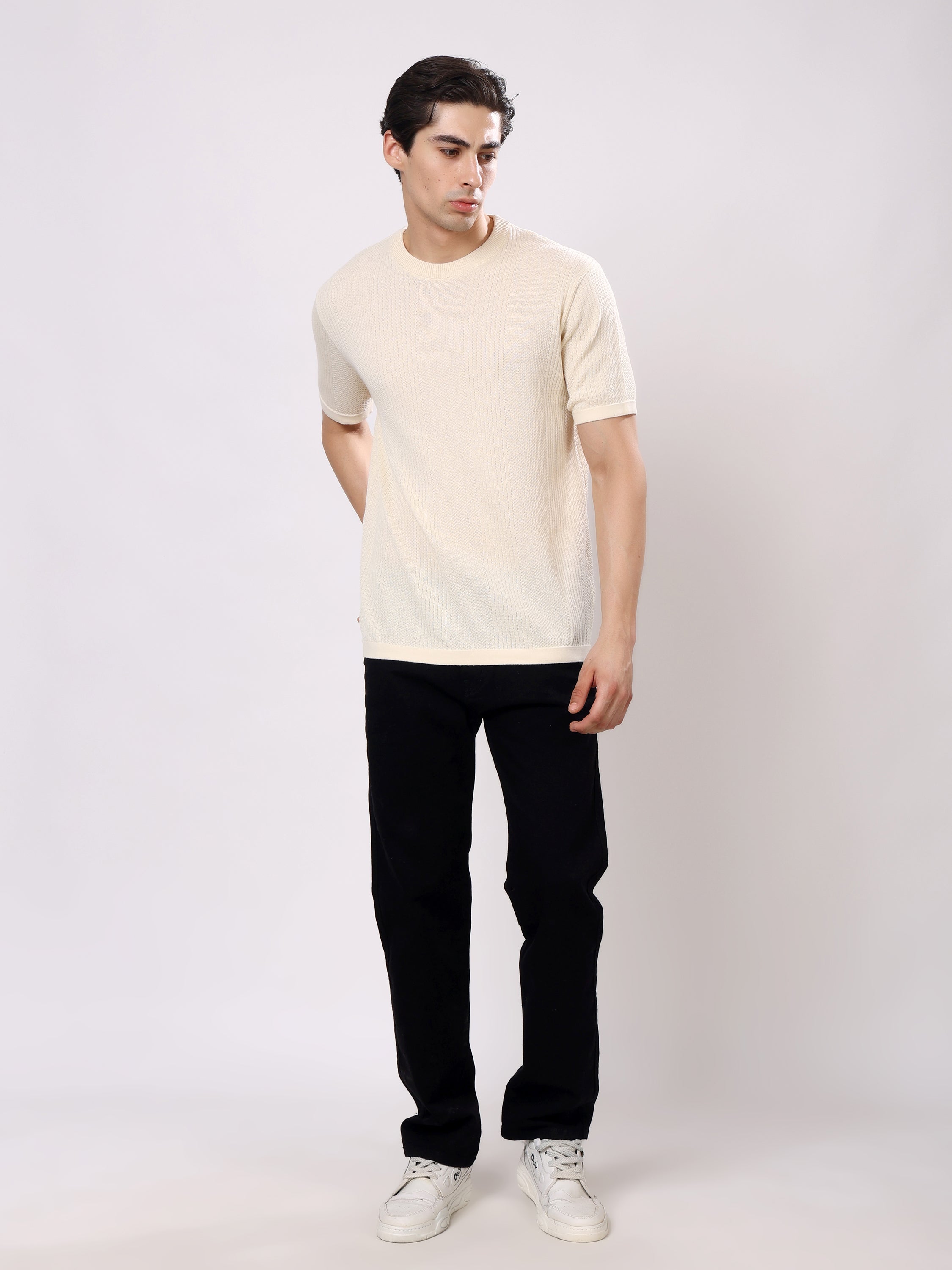 Stylox Men's Regular Fit Half Sleeve Solid Knitted Round Neck T-Shirt