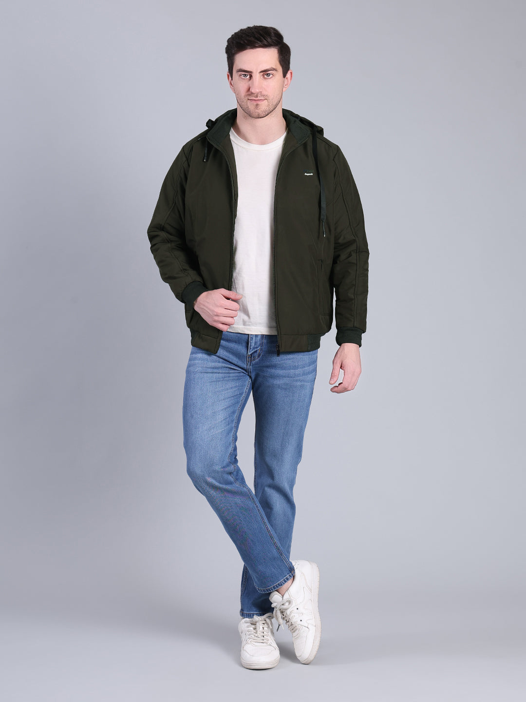 Stylox Men’s Solid Hooded Winter Jacket | Full Sleeve Zip-Up Casual Jacket with Pockets