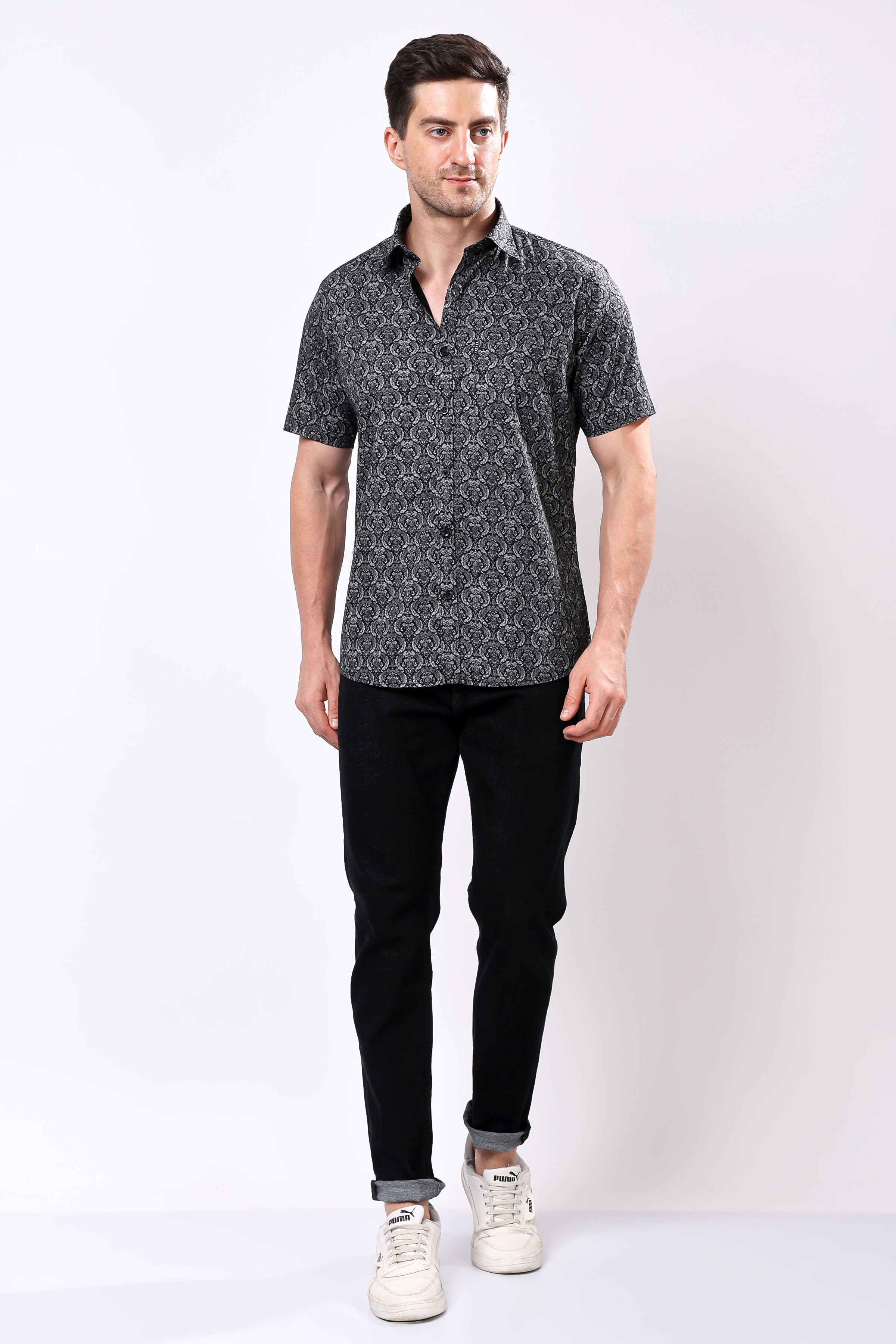 Stylox Men's Half Sleeve Floral Printed Casual Shirt – Trendy Cotton Blend Regular Fit Summer Shirt for Stylish Everyday Wear - Stylox