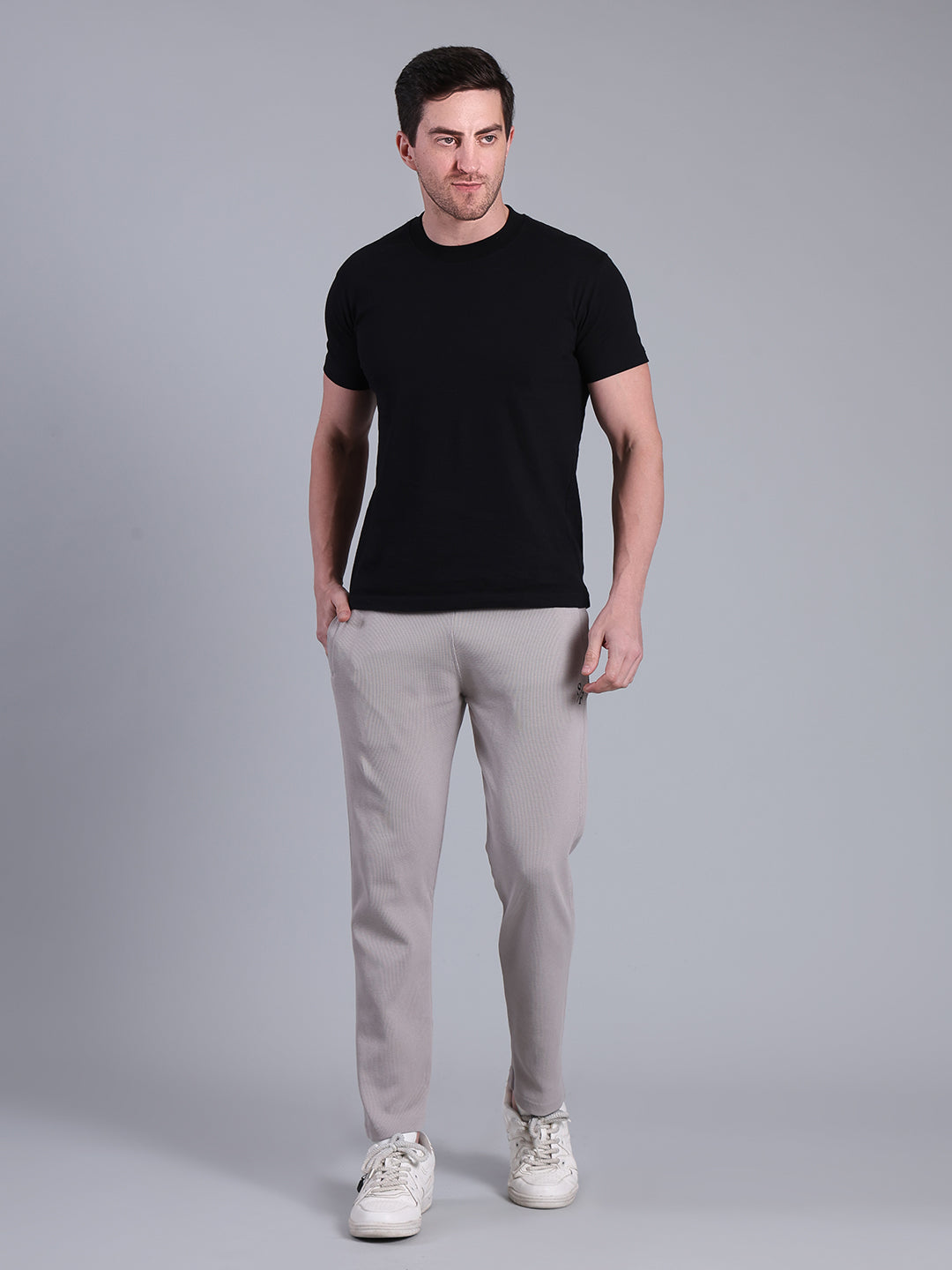 Stylox Men’s Textured Regular Fit Trackpants | Cotton Blend Stretch Joggers with Elastic Waist & Drawstring