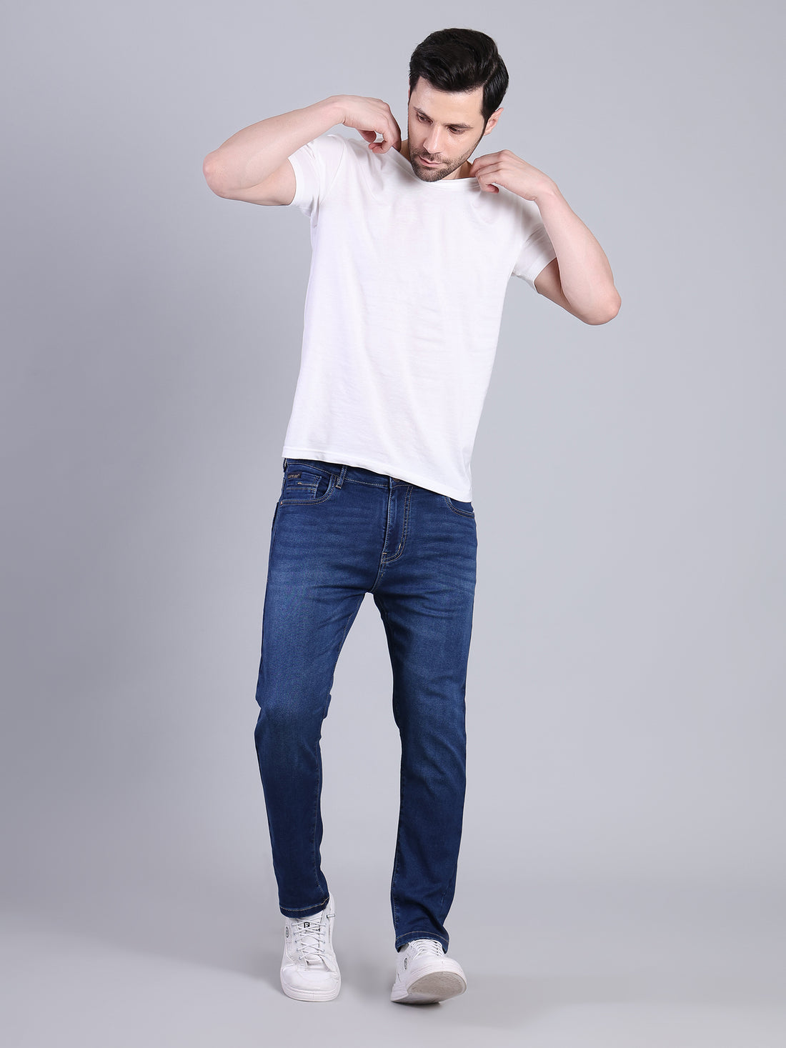 Stylox Men’s Ankle Fit Mid Rise Stretchable Denim Jeans-Dark Blue - Stylox