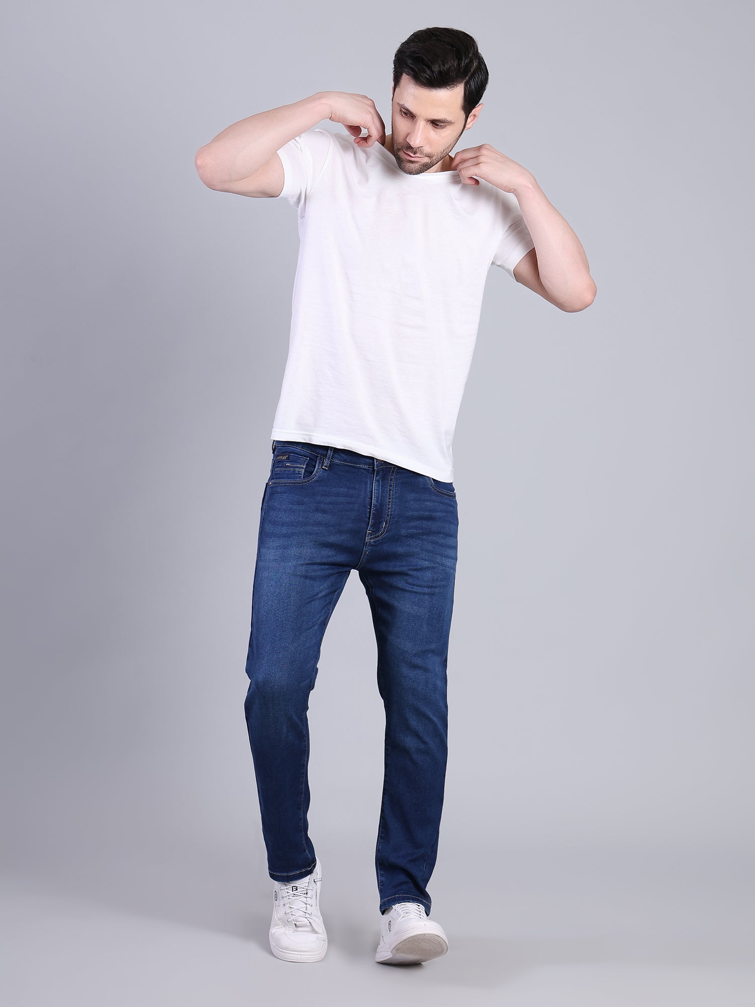 Stylox Men’s Ankle Fit Mid Rise Stretchable Denim Jeans-Dark Blue - Stylox