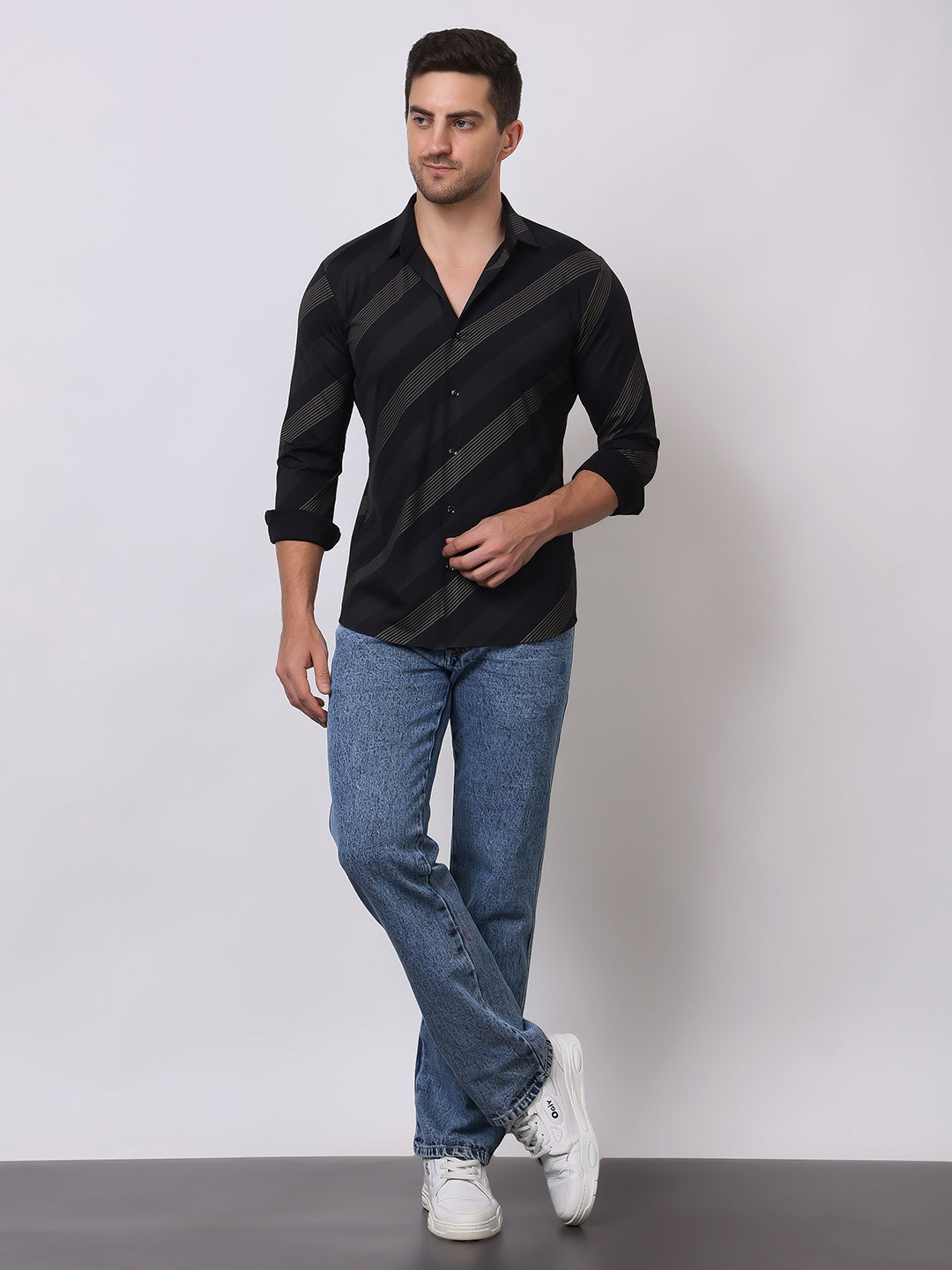 Men's Slim Fit Striped Pattern Shirt | Stylish & Party Wear - Stylox