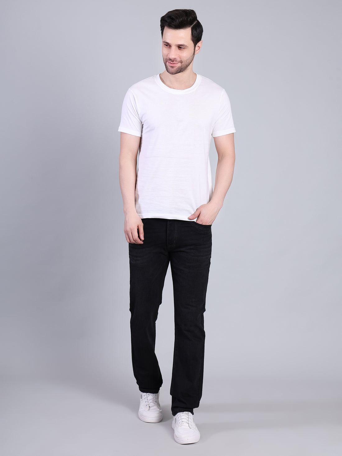 Stylox Men’s Mid Rise Stretchable Washed Slim Fit Denim Jeans-Dark Grey - Stylox