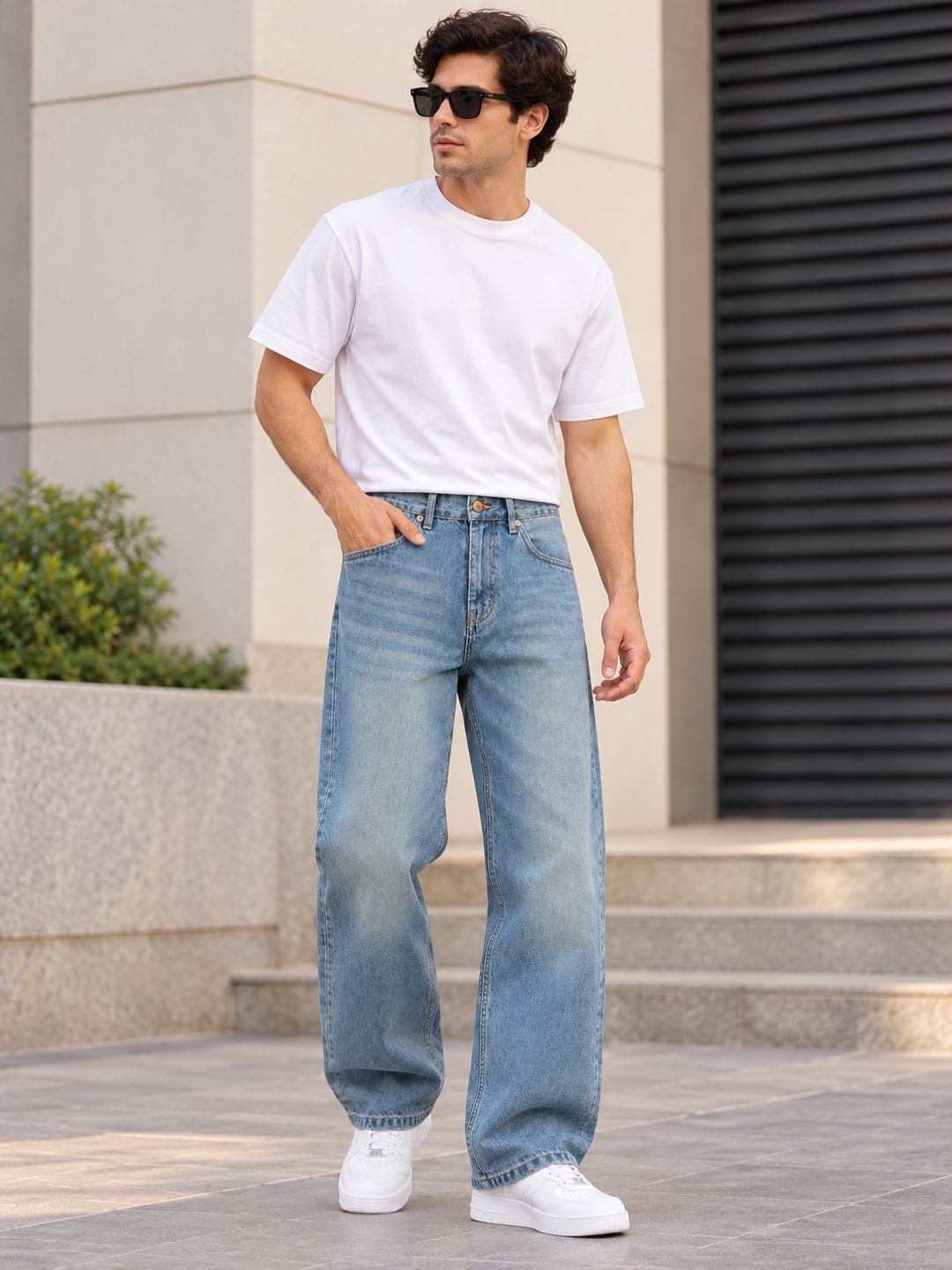 Stylox Men’s Vintage Blue Baggy Fit Non-Stretchable Denim Jeans