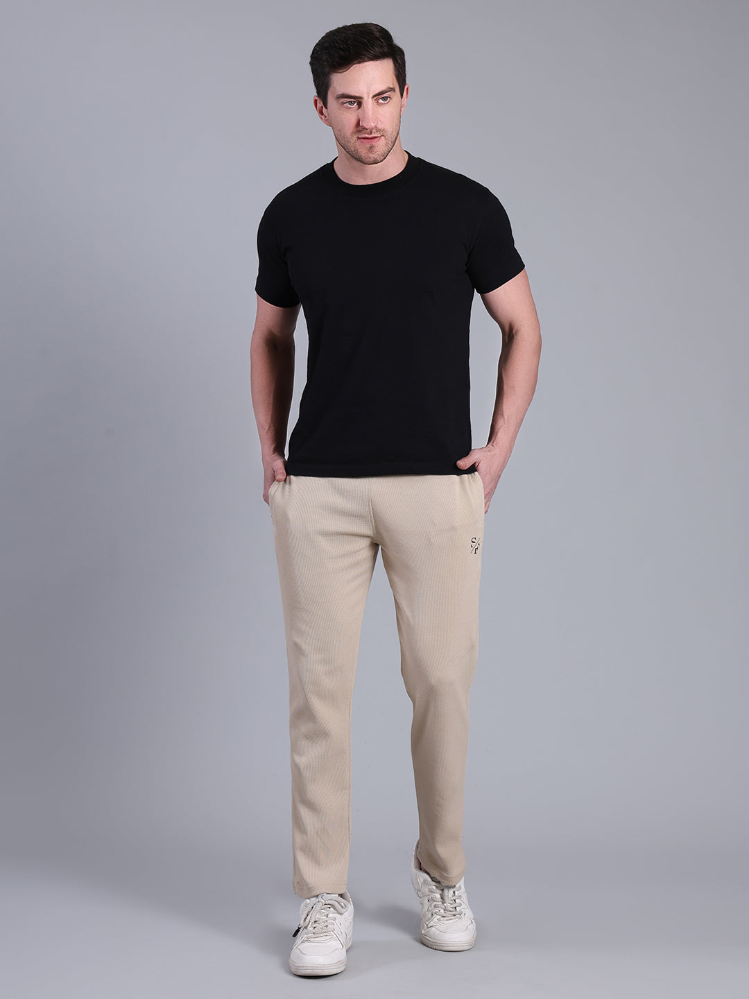 Stylox Men’s Textured Regular Fit Trackpants | Cotton Blend Stretch Joggers with Elastic Waist & Drawstring