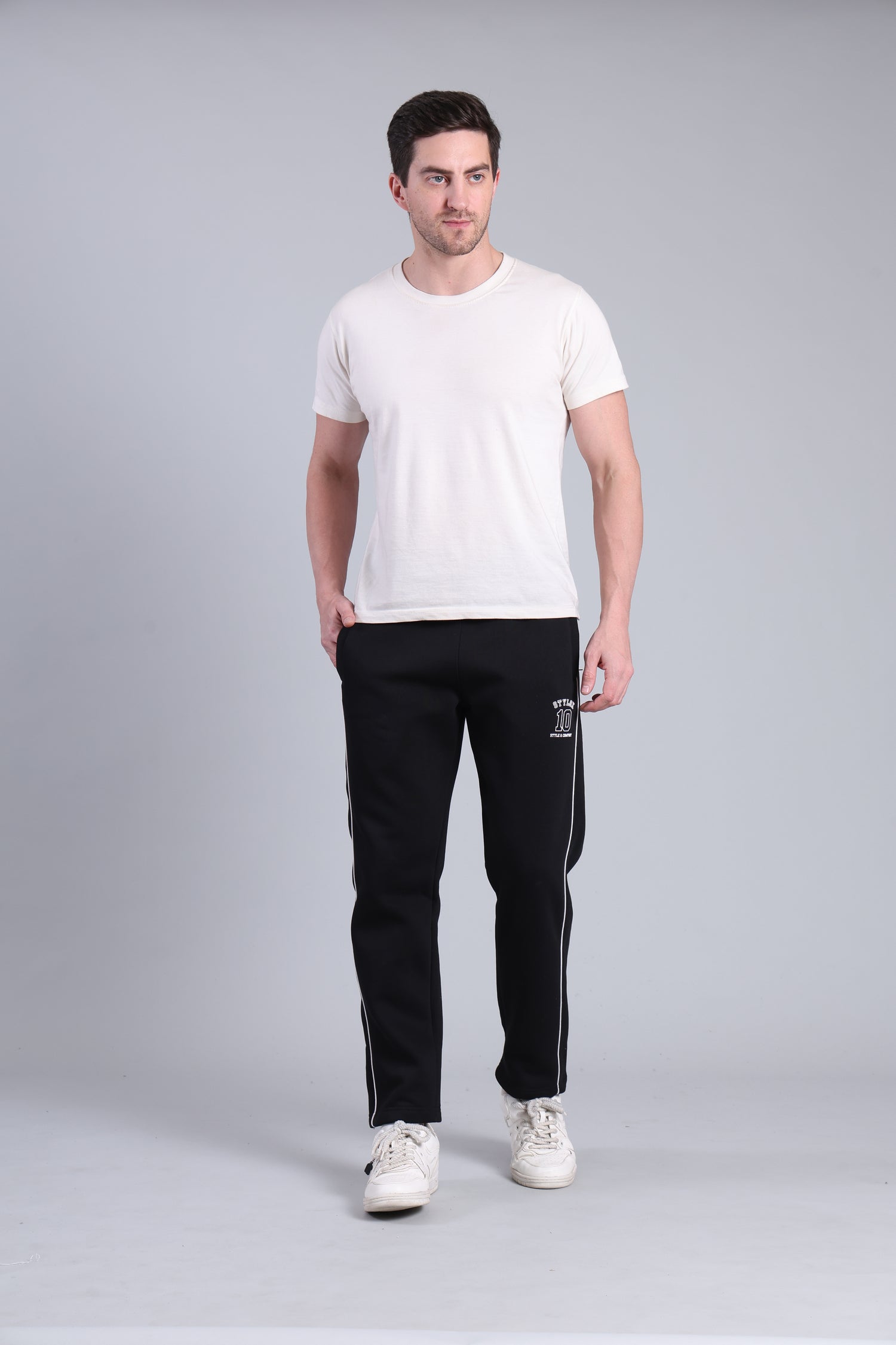 Stylox Men’s Solid Track Pants with Side Piping | Slim Fit Joggers for Gym, Sports &amp; Casual Wear