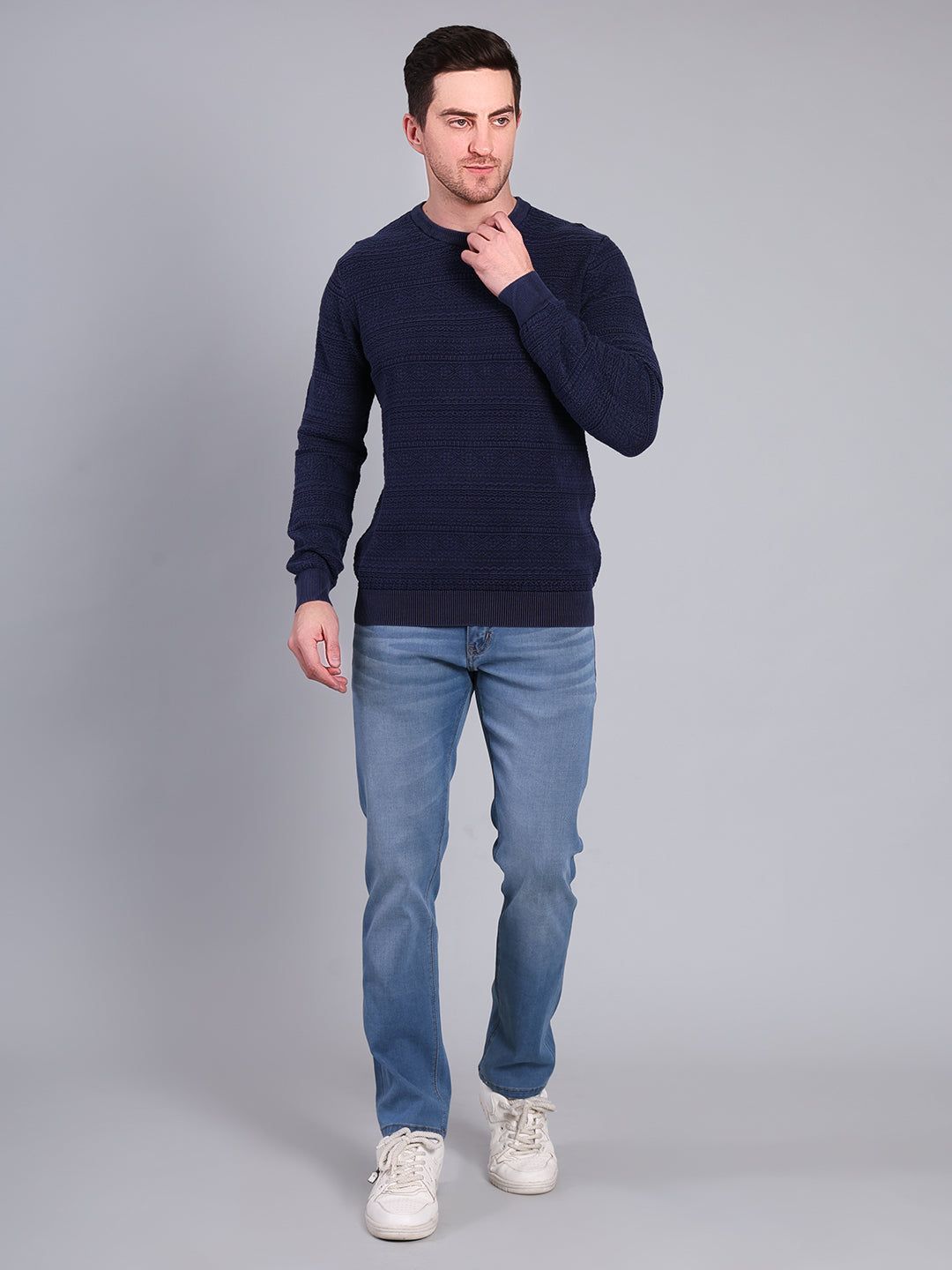 Stylox Men’s Winter Textured Sweater | Full Sleeve Round Neck Knit Pullover | Warm Casual Wear - Stylox
