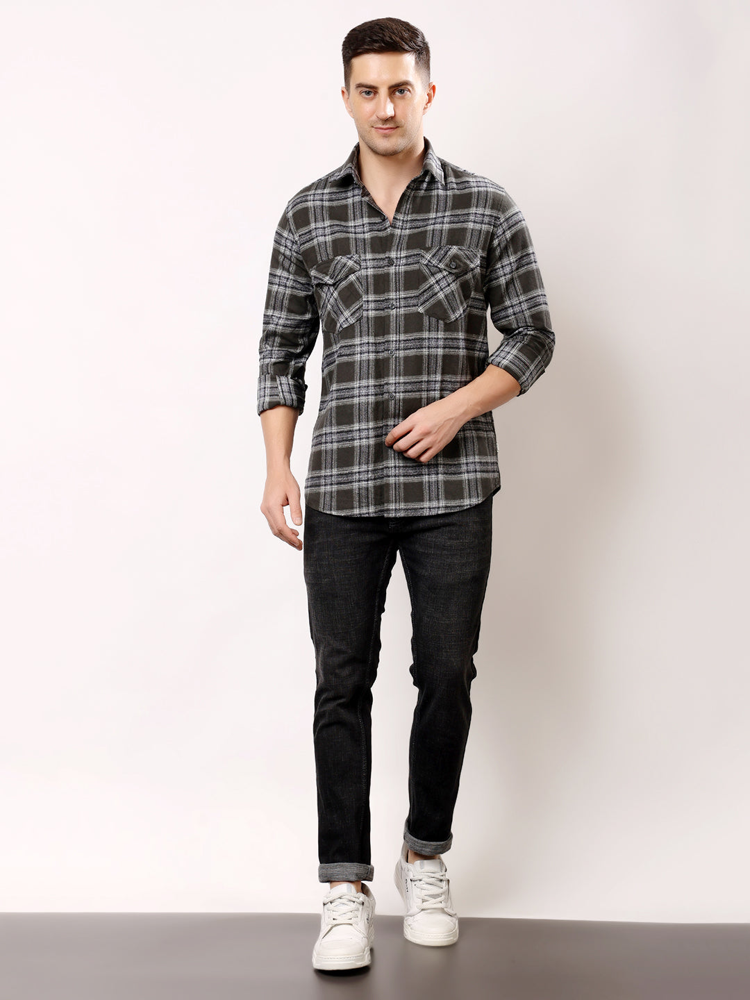 Stylox Men’s Regular Fit Full Sleeve Check Shirt with Double Flap Pockets | Cotton Casual Checkered Shirt